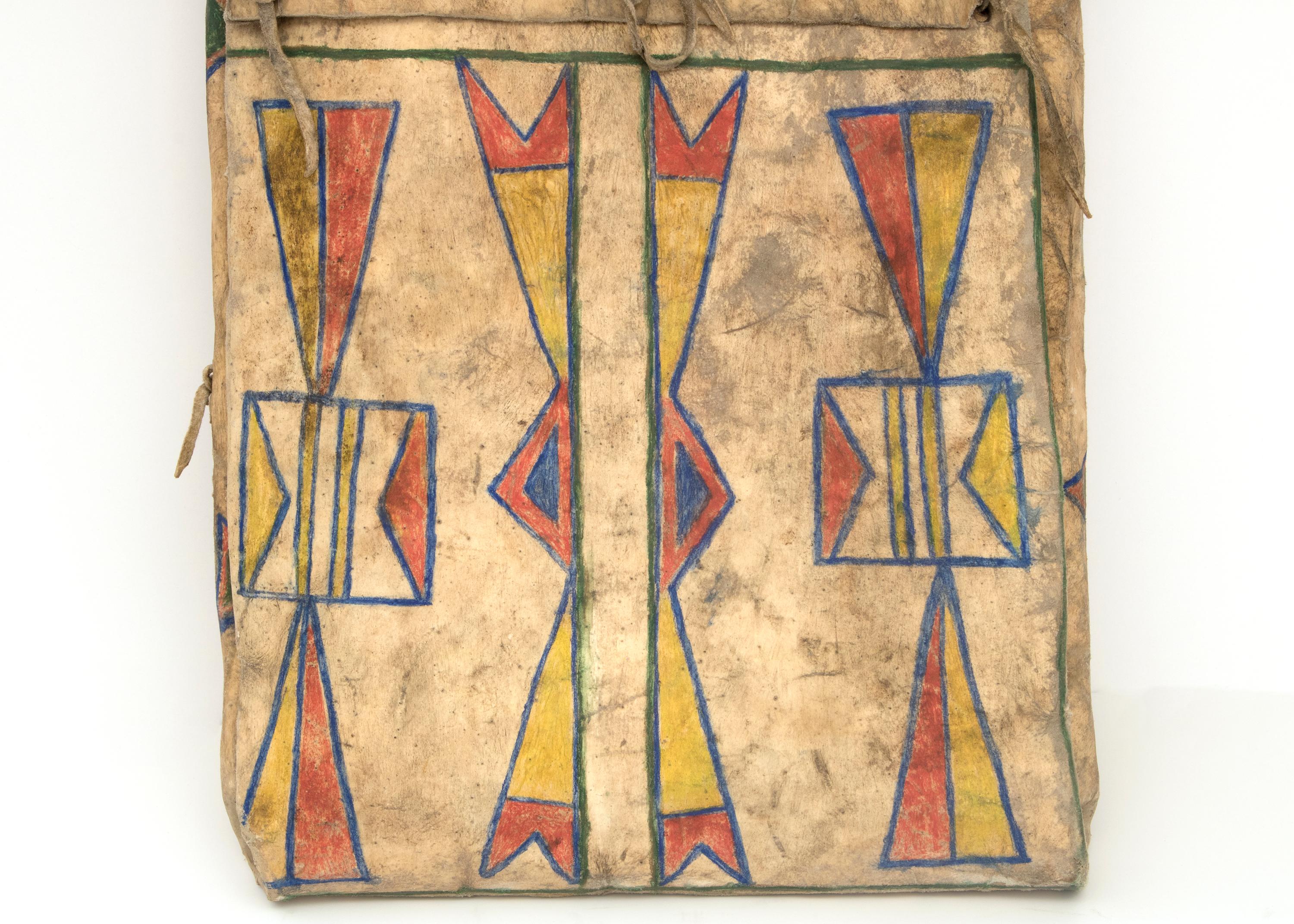 North American 1870s Transitional Plateau Rawhide Parfleche Envelope with Geometric Patterns