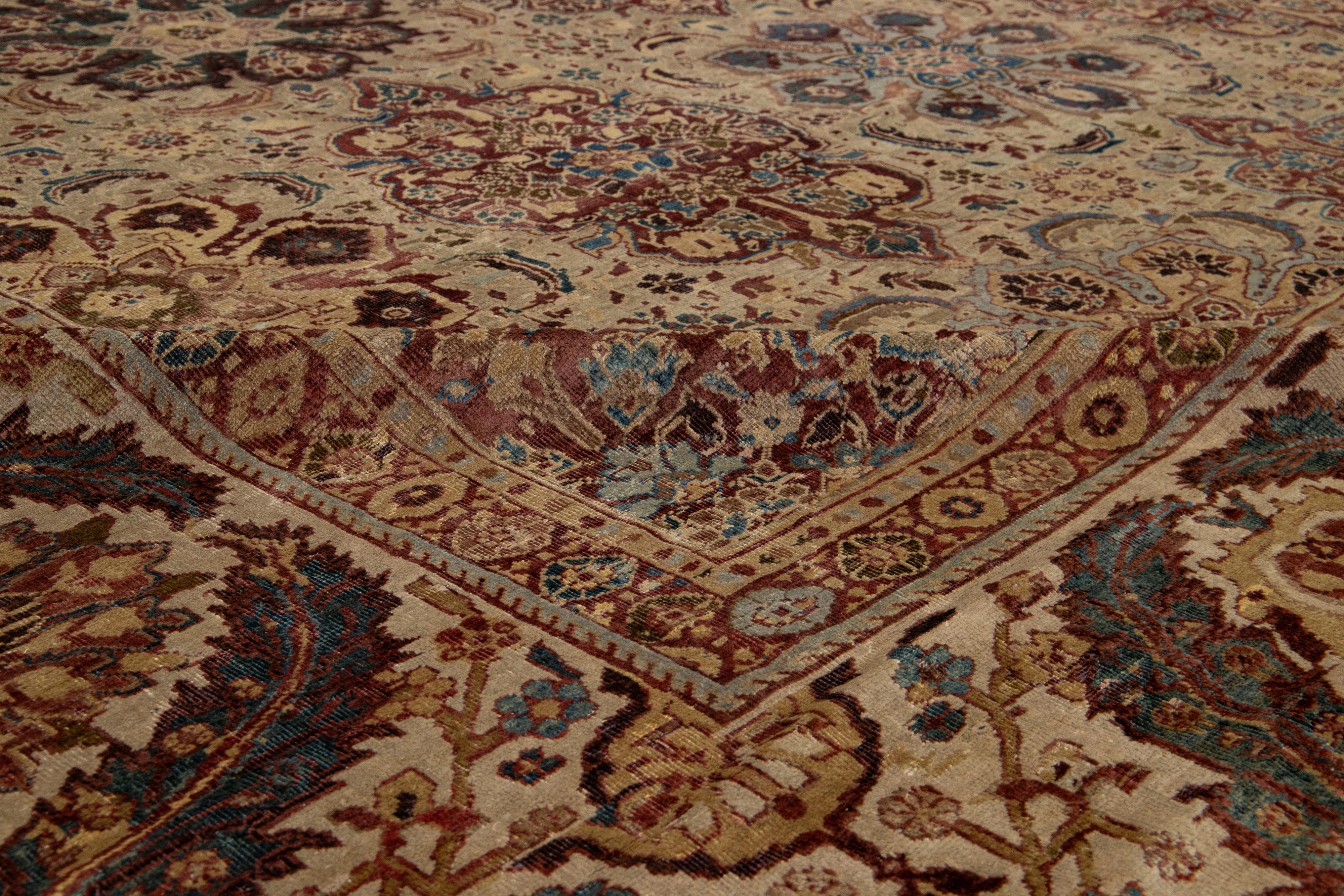 1870er Jahre Einzigartiger antiker persischer Sultanabad-Teppich aus beiger Wolle mit floralem Design im Angebot 4