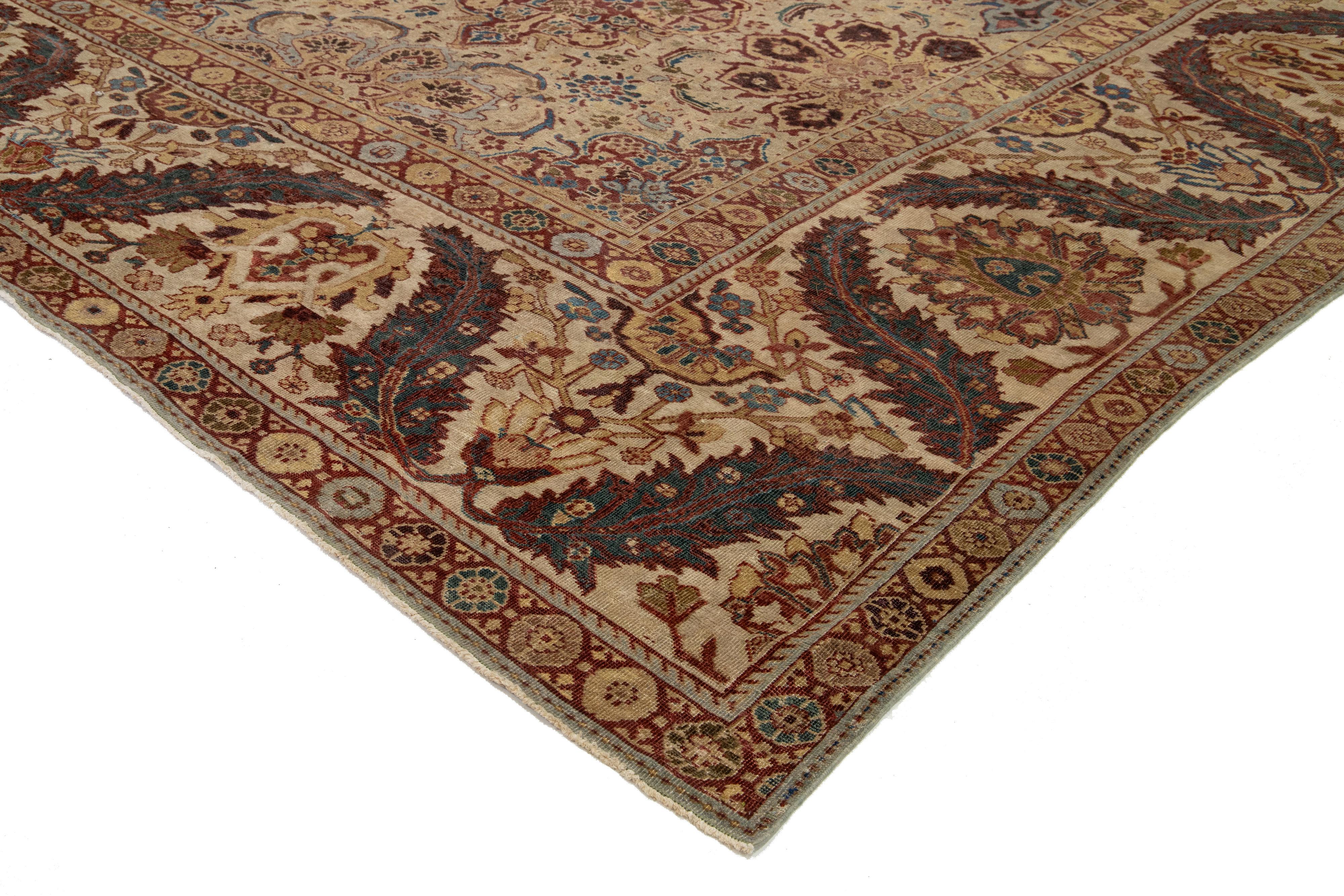1870er Jahre Einzigartiger antiker persischer Sultanabad-Teppich aus beiger Wolle mit floralem Design im Angebot 5