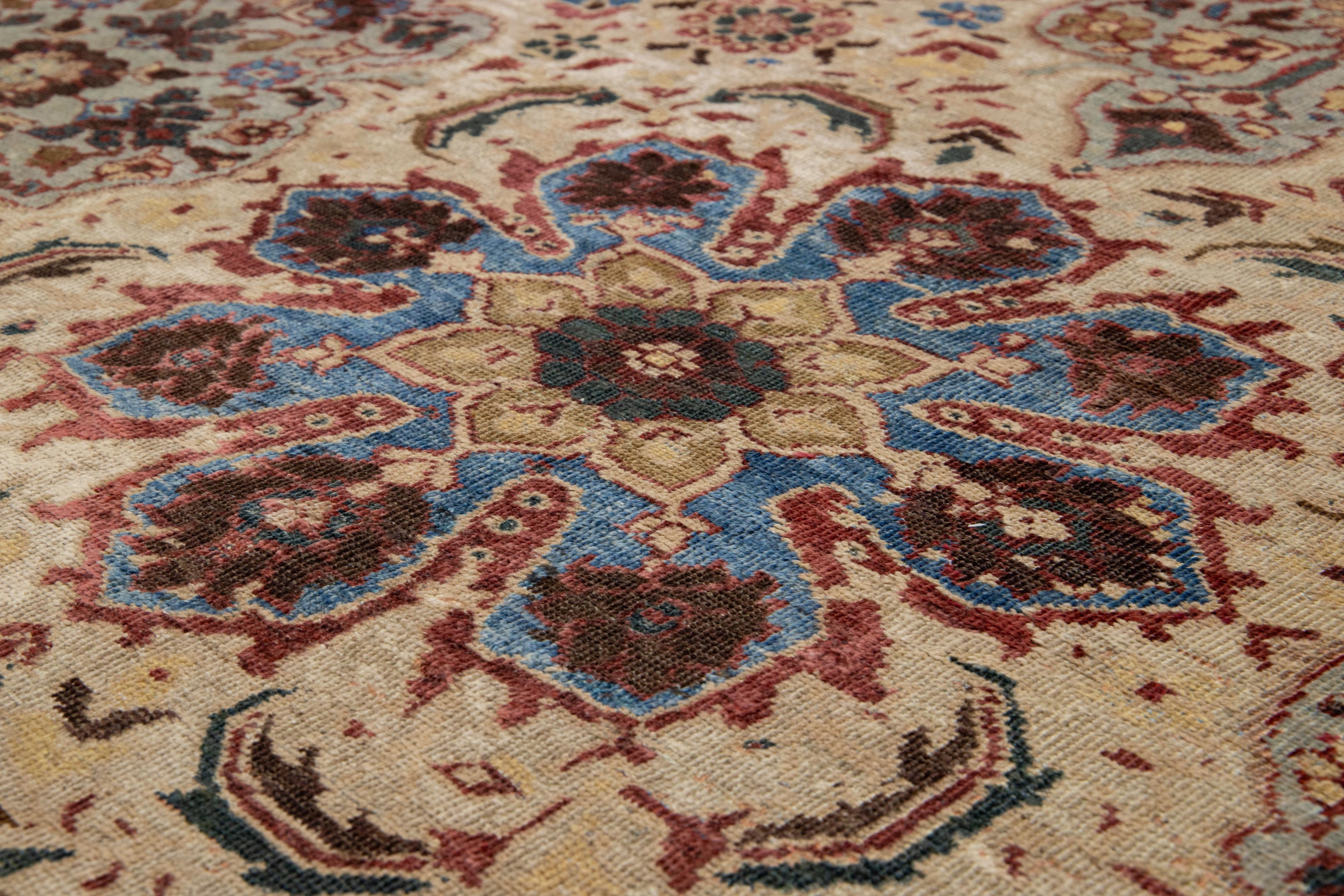 1870er Jahre Einzigartiger antiker persischer Sultanabad-Teppich aus beiger Wolle mit floralem Design im Angebot 6