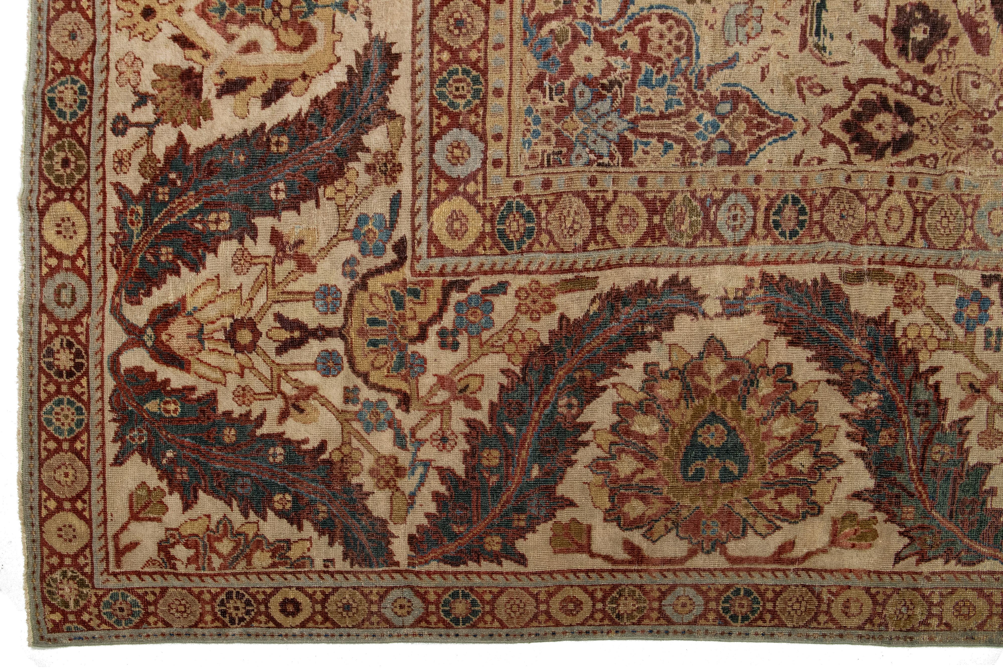 1870er Jahre Einzigartiger antiker persischer Sultanabad-Teppich aus beiger Wolle mit floralem Design im Angebot 1