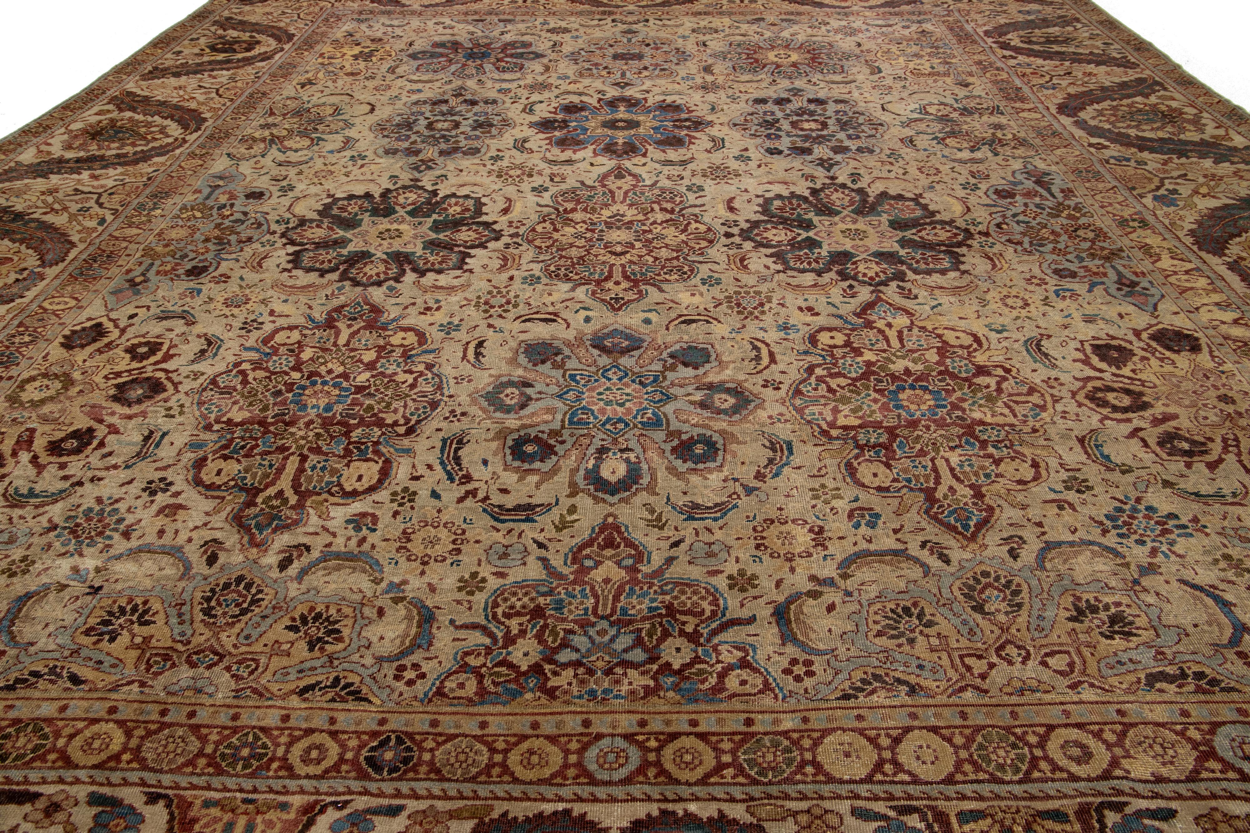 1870er Jahre Einzigartiger antiker persischer Sultanabad-Teppich aus beiger Wolle mit floralem Design im Angebot 2