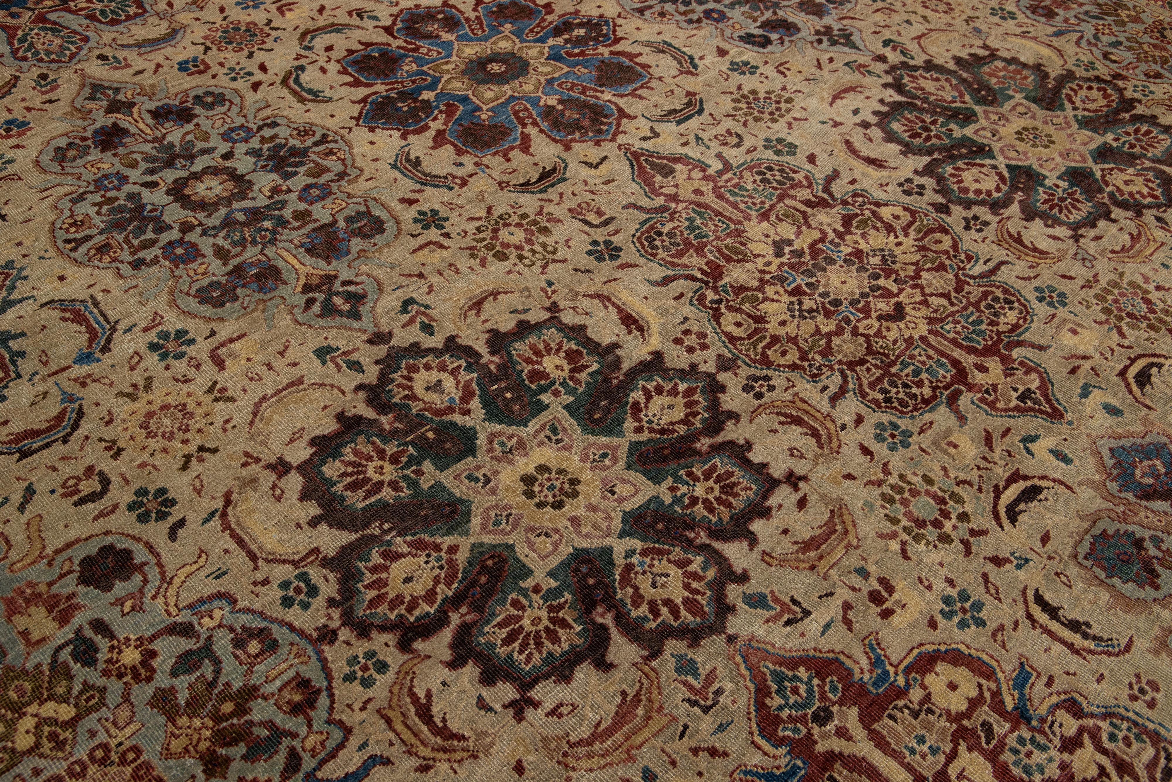 1870er Jahre Einzigartiger antiker persischer Sultanabad-Teppich aus beiger Wolle mit floralem Design im Angebot 3