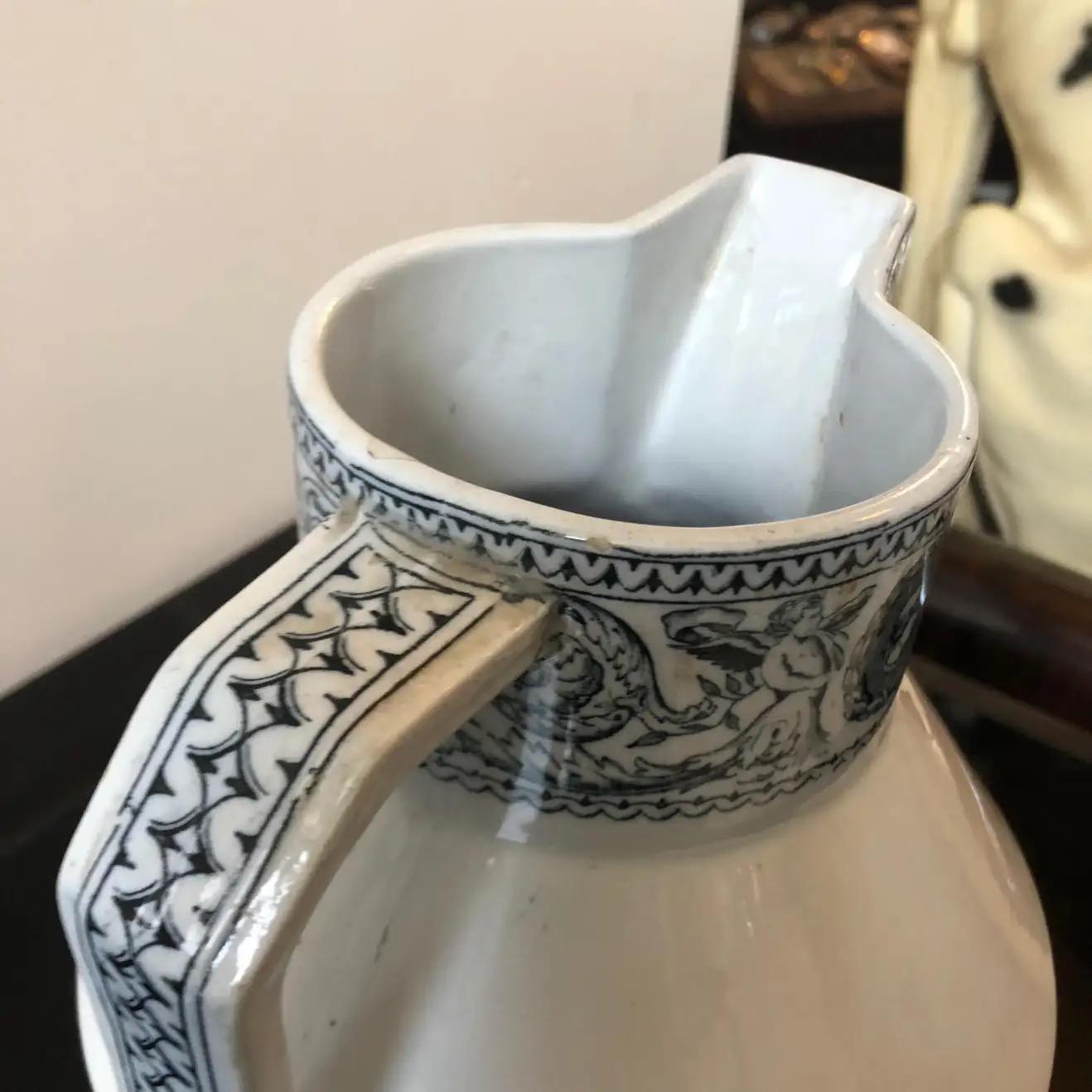 19th Century 1870s Victorian Aesthetic-Style Blue & White English Ceramic Jug For Sale