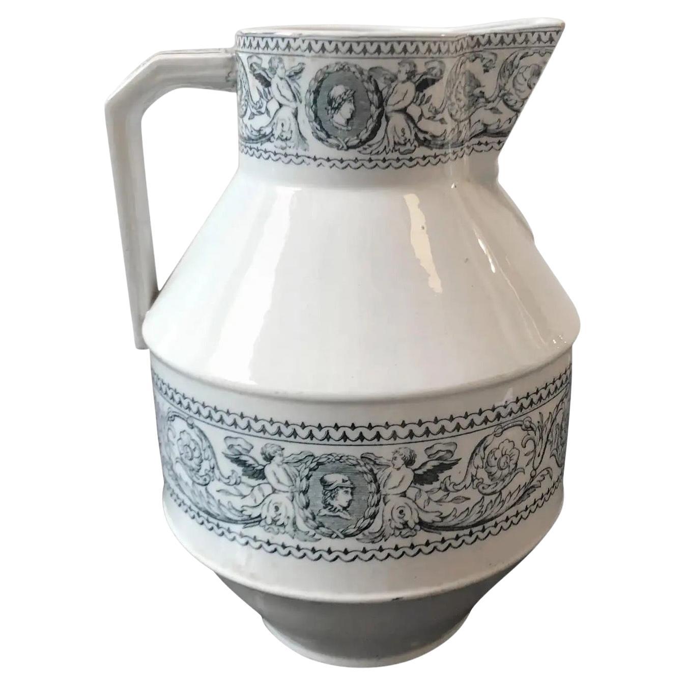 1870s Victorian Aesthetic-Style Blue & White English Ceramic Jug For Sale