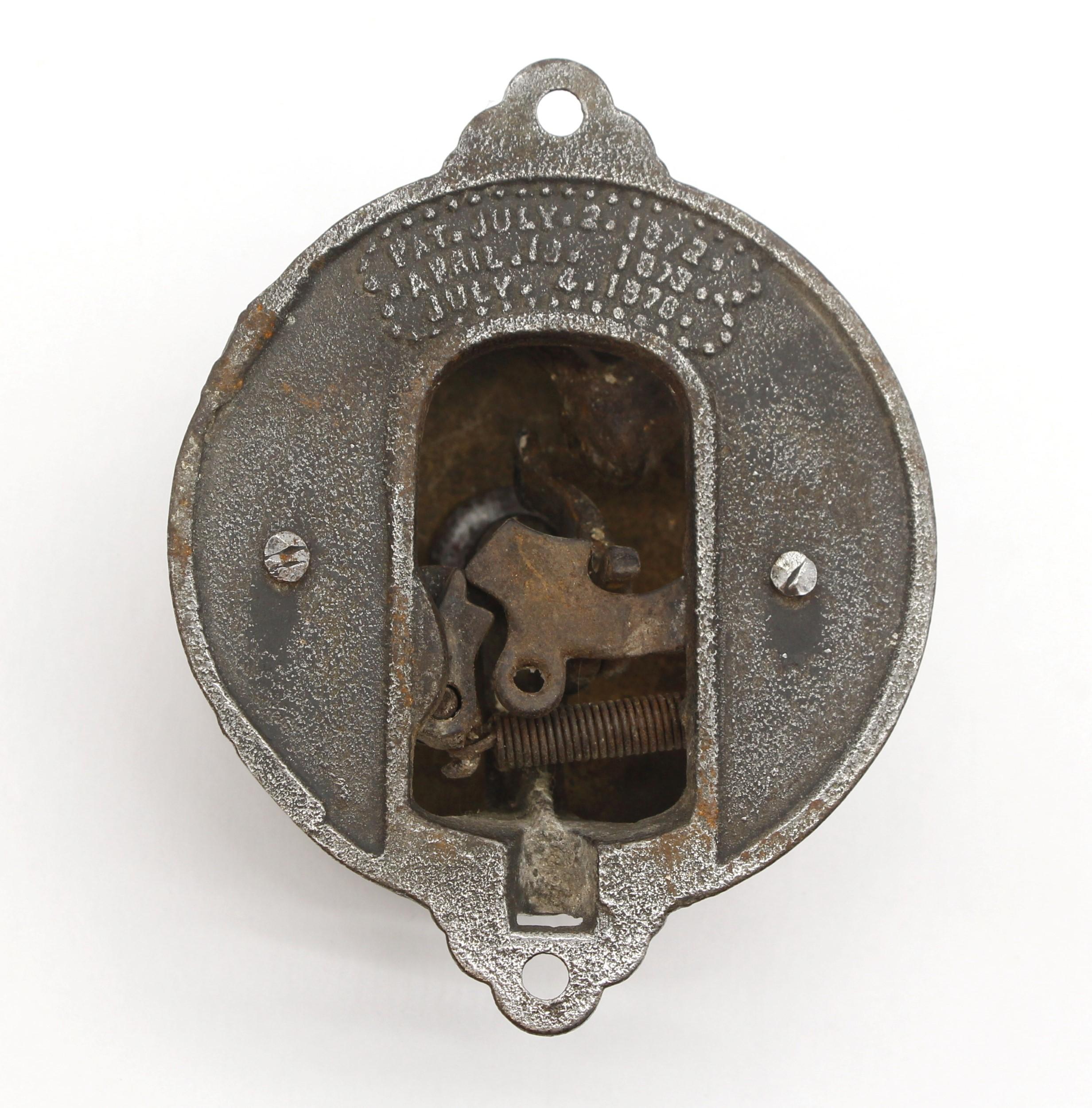 Late 19th Century 1870s Victorian Bronze Mechanical Doorbell w/ Cast Iron Crank & Eastlake Design