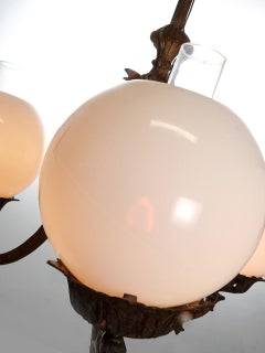 1870s Victorian Cast Iron and Vaseline Glass Oil Chandelier