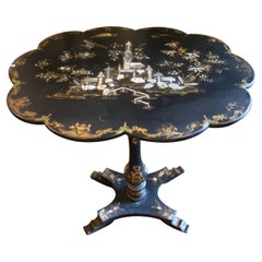 1870s Victorian Chinoserie Papier Mache and Wood English Tilt Top Table