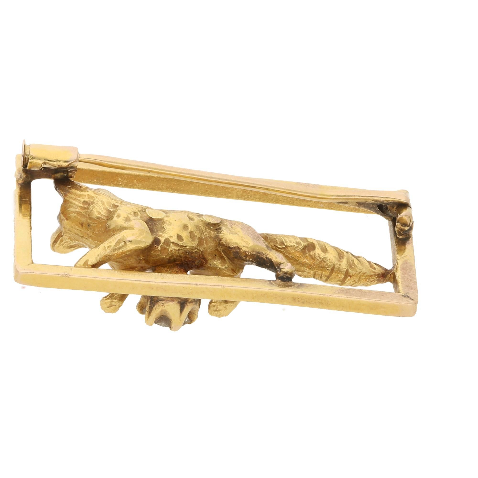 Women's or Men's Victorian Diamond Fox Brooch in Gold Circa 1870's 