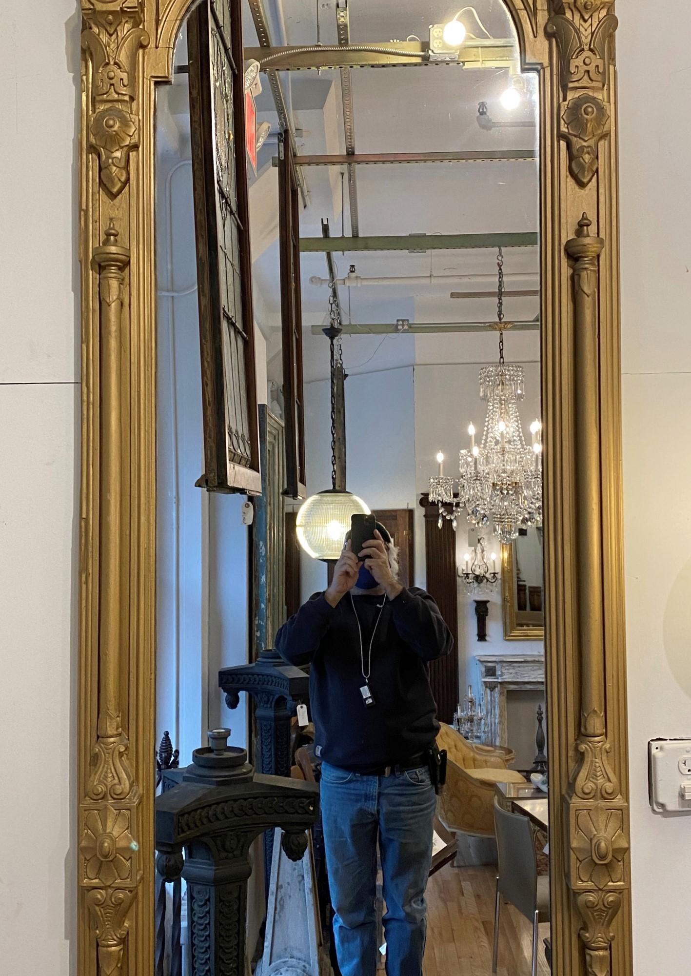 American 1870s Victorian Gold Pier Mirror Brooklyn Brownstone Marble Shelf