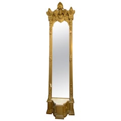 Antique 1870s Victorian Gold Pier Mirror from a Brooklyn Brownstone with Marble Shelf