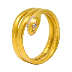 1870s Victorian Old Mine Cut Diamond 18 Karat Gold Snake Band Ring