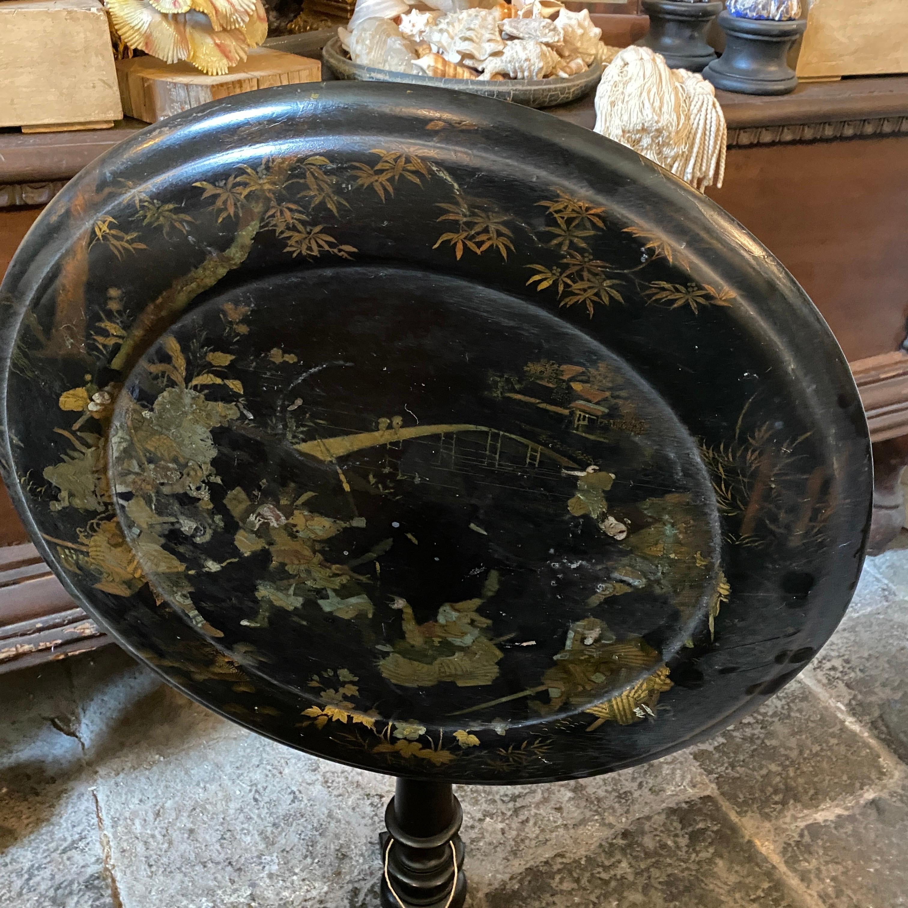 1870s Victorian Orientalist Papier Maché English Tilt Top Side Table 4