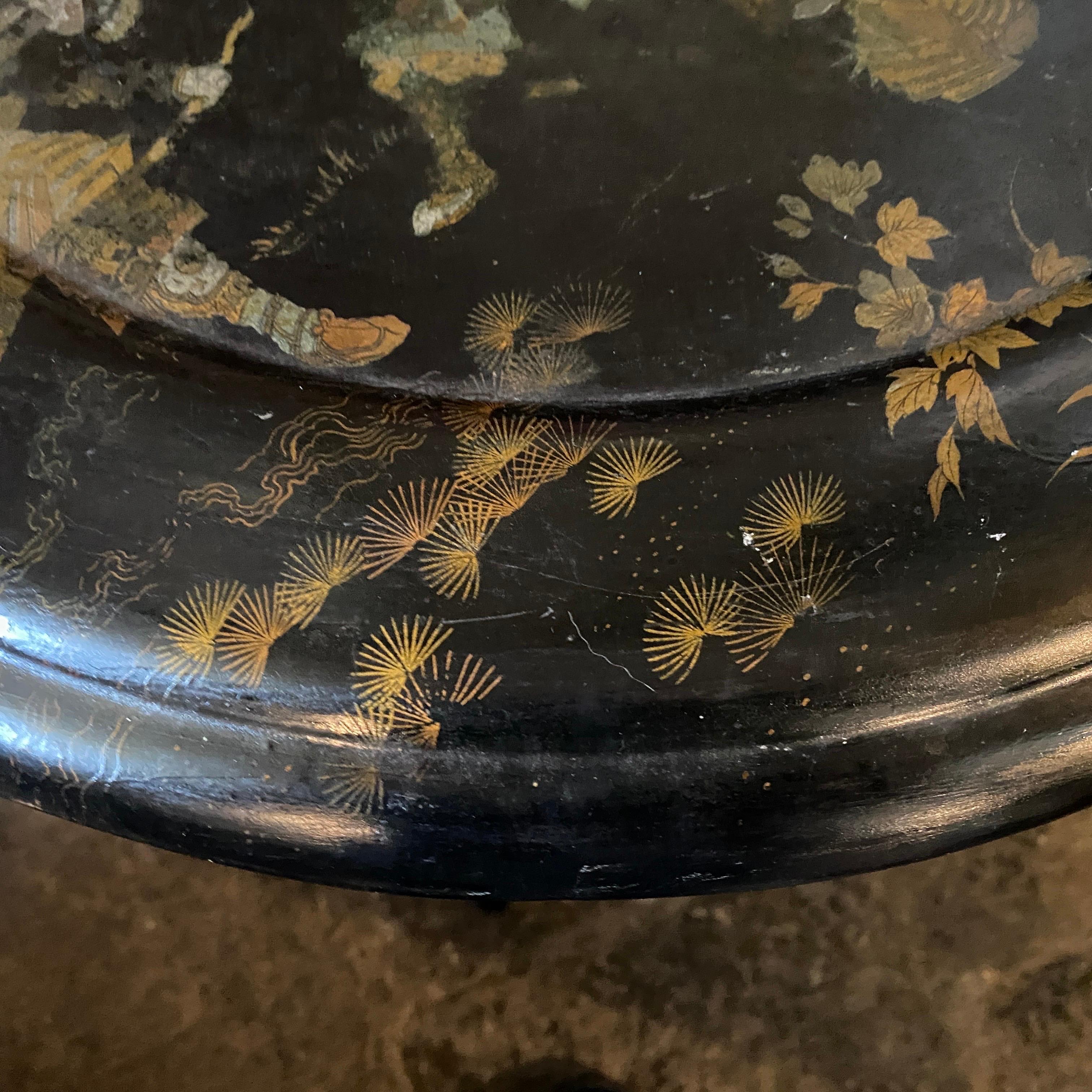 Hand-Crafted 1870s Victorian Orientalist Papier Maché English Tilt Top Side Table
