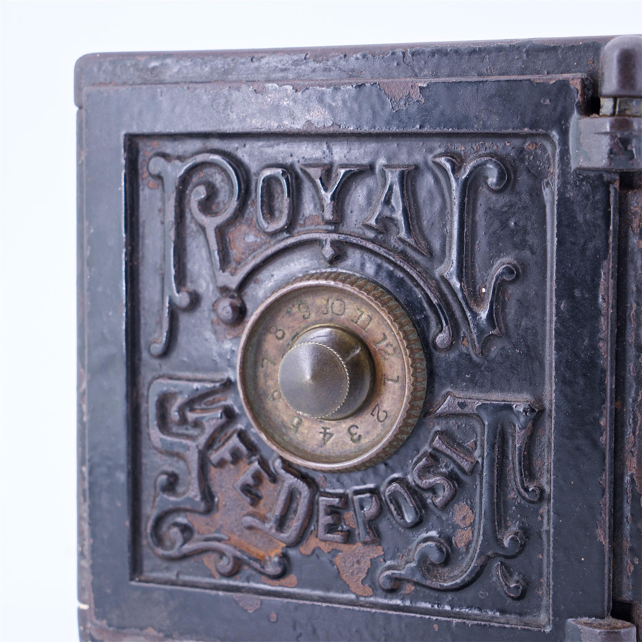 American 1870s Victorian Royal Safe Deposit Iron Copper Tabletop Safe Vintage Industrial