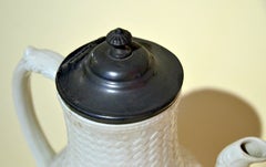 1870s Victorian Salt Glazed White Ironstone Coffee Pot with Pewter Lid