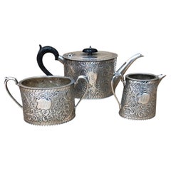 1870s Victorian Silver Plated English 3 Pieces Tea Set