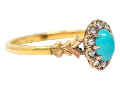 1870's Victorian Turquoise Diamond 14 Karat Gold Cluster Ring