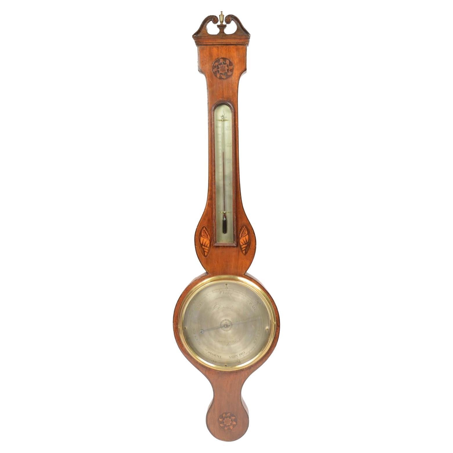 1870s Vintage Mahogany Barometer Signed Verga Weather Measurement Instrument For Sale