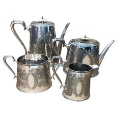 1870s, Walker & Hall Victorian Silver Plate English 4 Pieces Tea Set