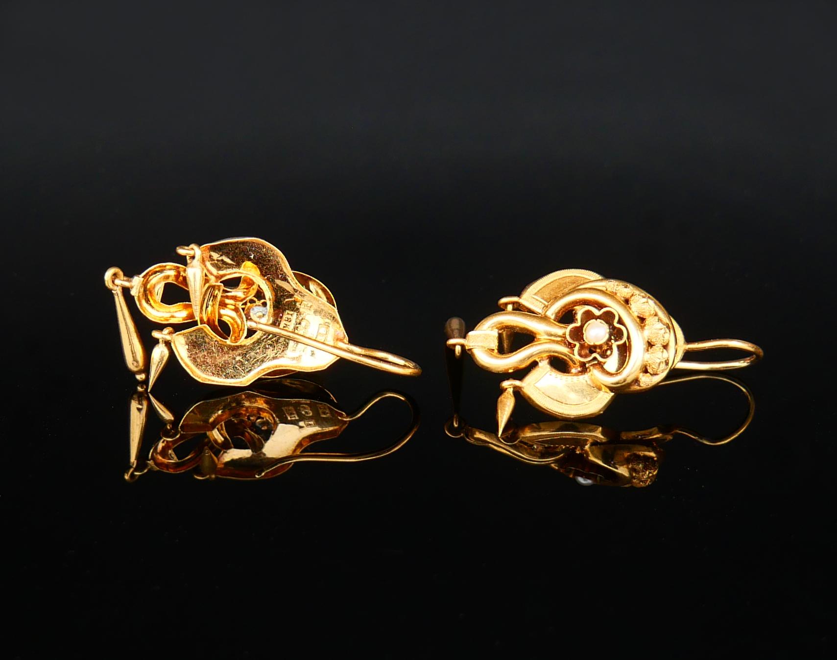 1871 Antike Europäische Ohrringe massiv 18K Gold Saatperlen / 4.7gr im Angebot 1