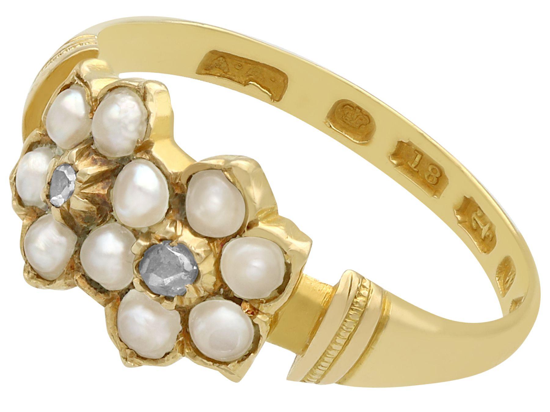 Round Cut 1871 Antique Pearl and Diamond Yellow Gold Cocktail Ring For Sale
