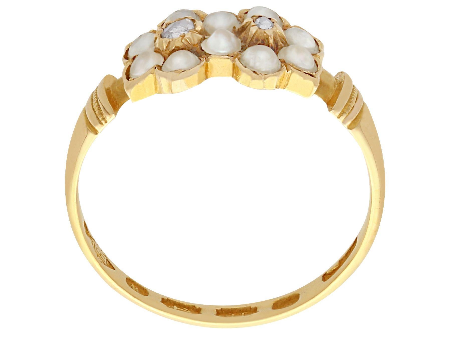 Women's or Men's 1871 Antique Pearl and Diamond Yellow Gold Cocktail Ring For Sale