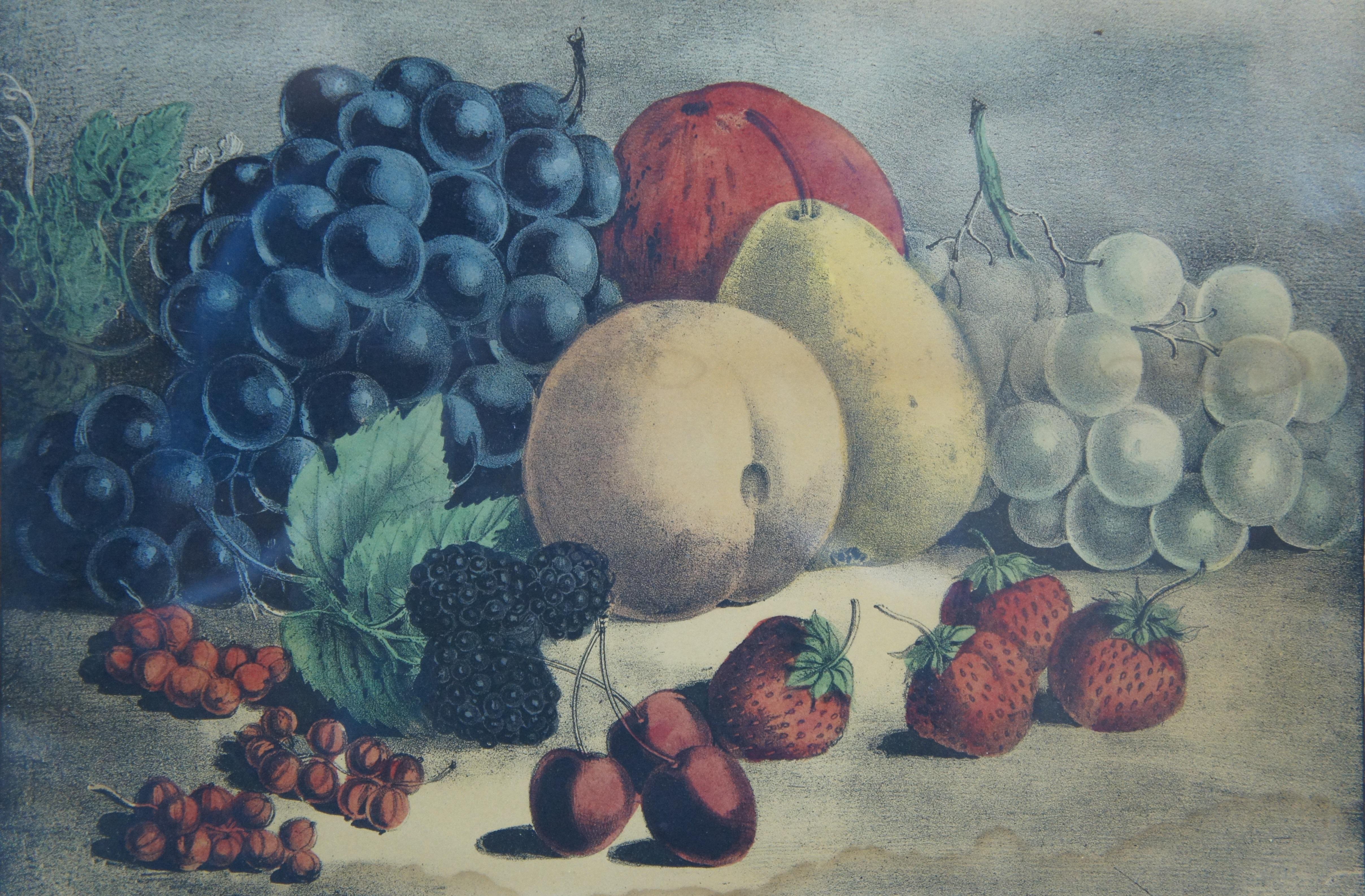 Paper 1872 Antique Currier Ives Still Life Lithograph Print Fruits of the Seasons