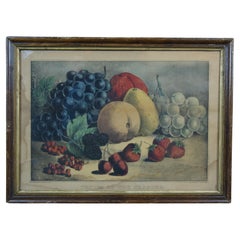 1872 Antique Currier Ives Still Life Lithograph Print Fruits of the Seasons