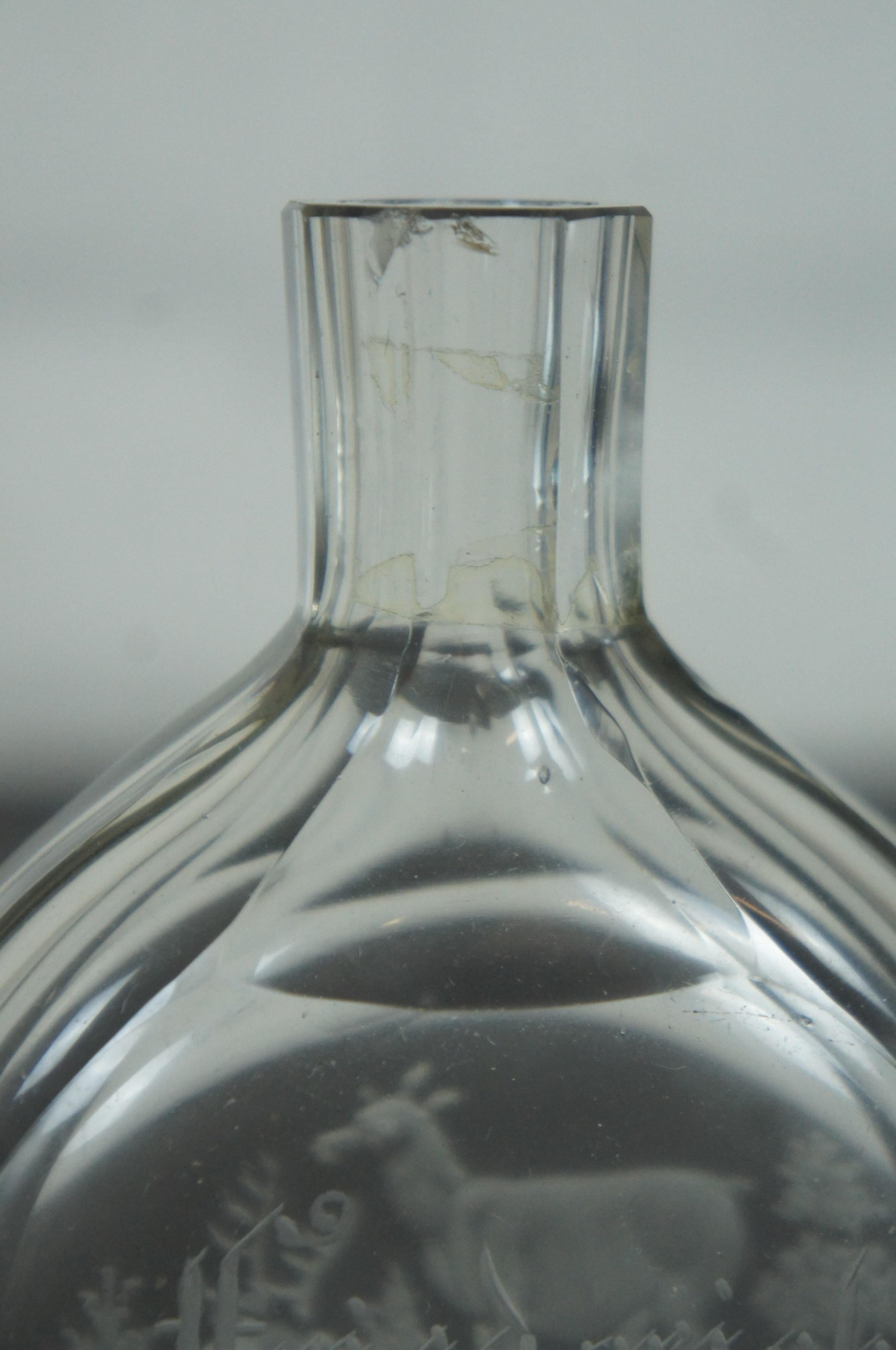 1872 Antique German Etched Glass Perfume Bottle Decanter Bud Vase Stag Deer 5