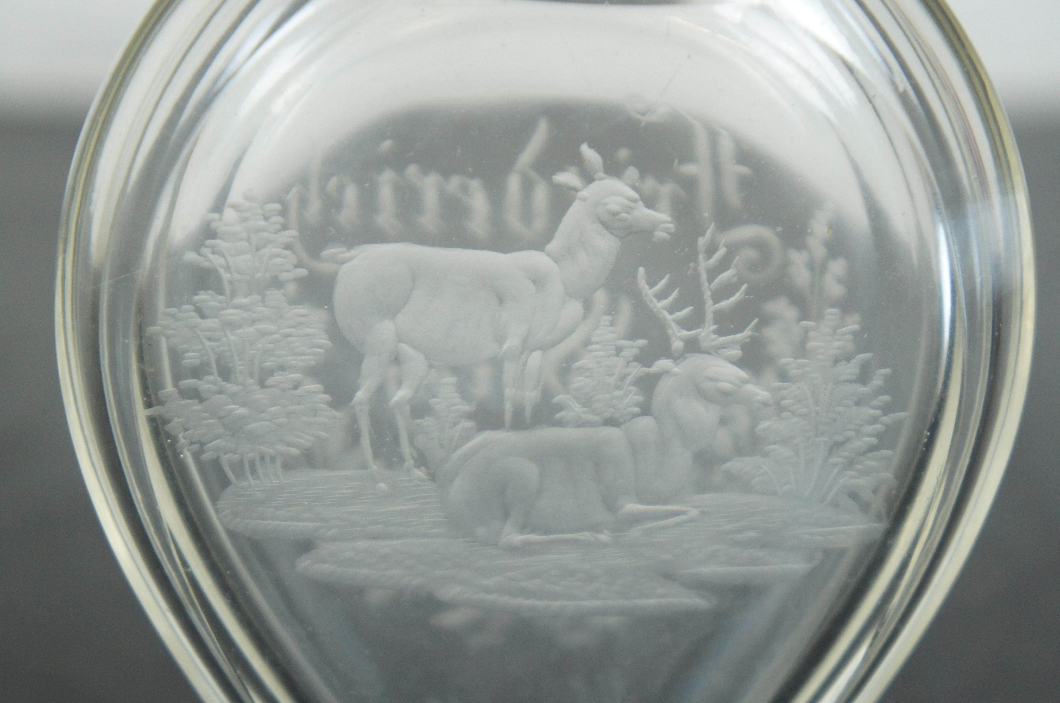 1872 Antique German Etched Glass Perfume Bottle Decanter Bud Vase Stag Deer 4