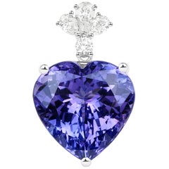 18.72 Carat Genuine Tanzanite and White Diamond 18 Karat White Gold Pendant