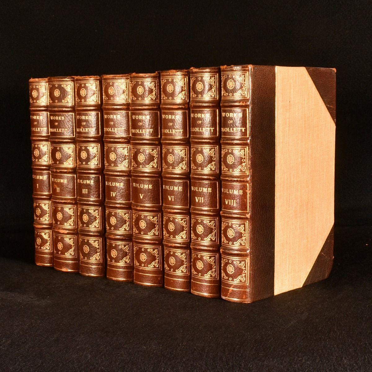 A complete eight volume set of the works of Tobias Smollett, bound in crushed half morocco.

The new edition. 

Eight volume complete set.

Bound in crushed half morocco with cloth to the boards. 

Illustrated with a monochrome frontispiece to