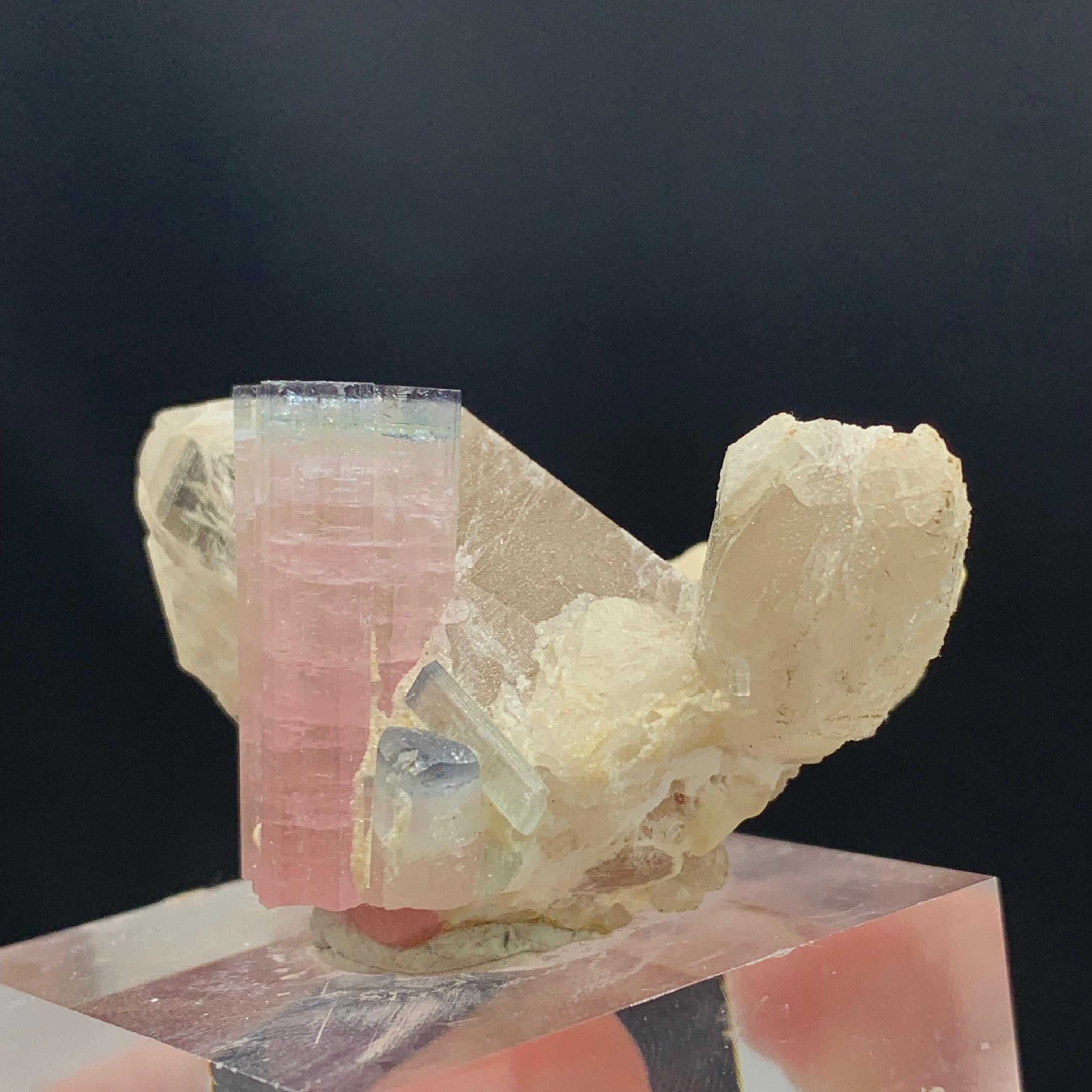 Afghan 187.25 Carat Light Pink Tourmaline Specimen Elongated on Quartz with Mica For Sale