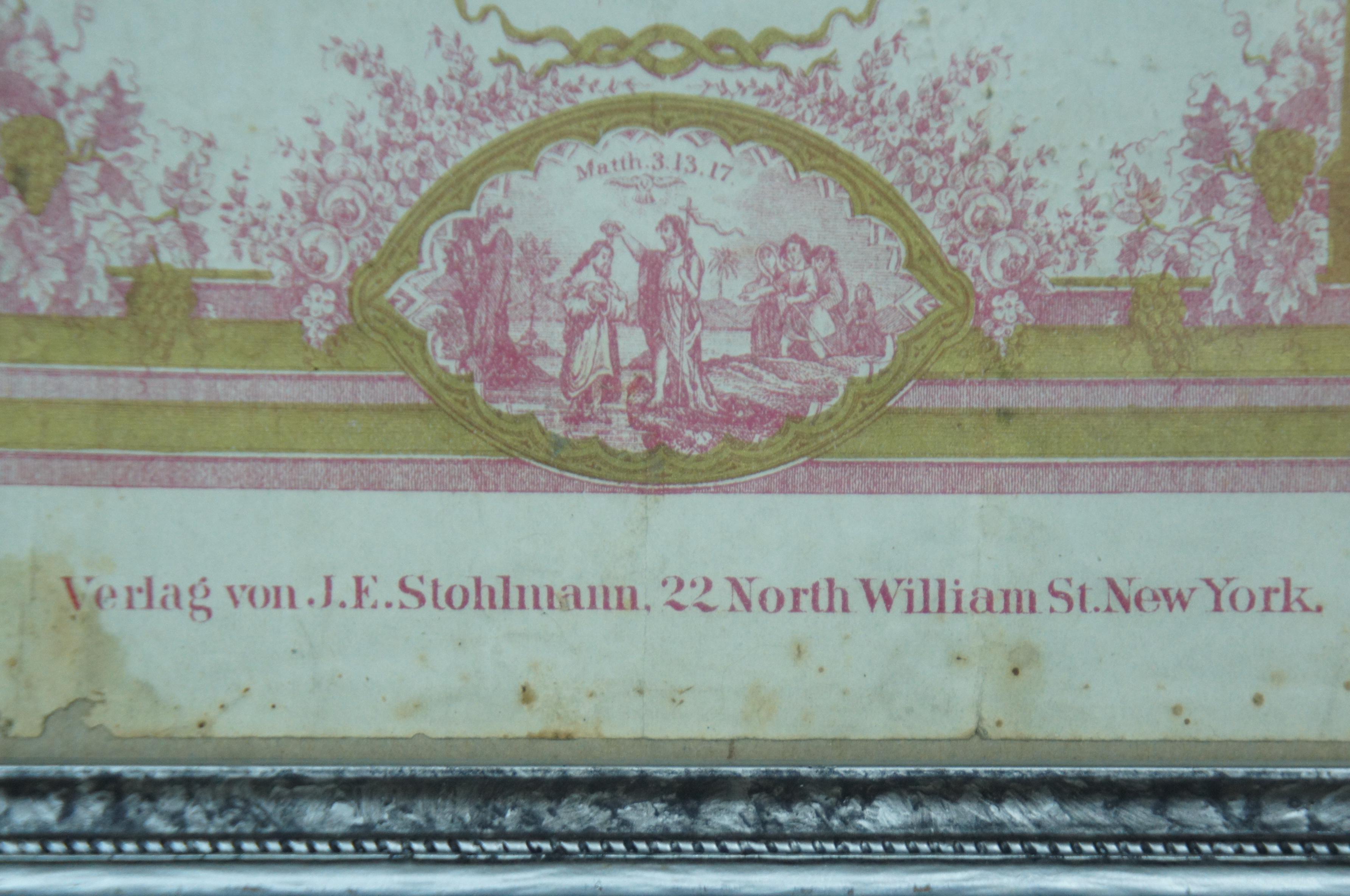 Victorian 1873, Antique Framed German Taufschein Birth Baptismal Certificate Fraktur