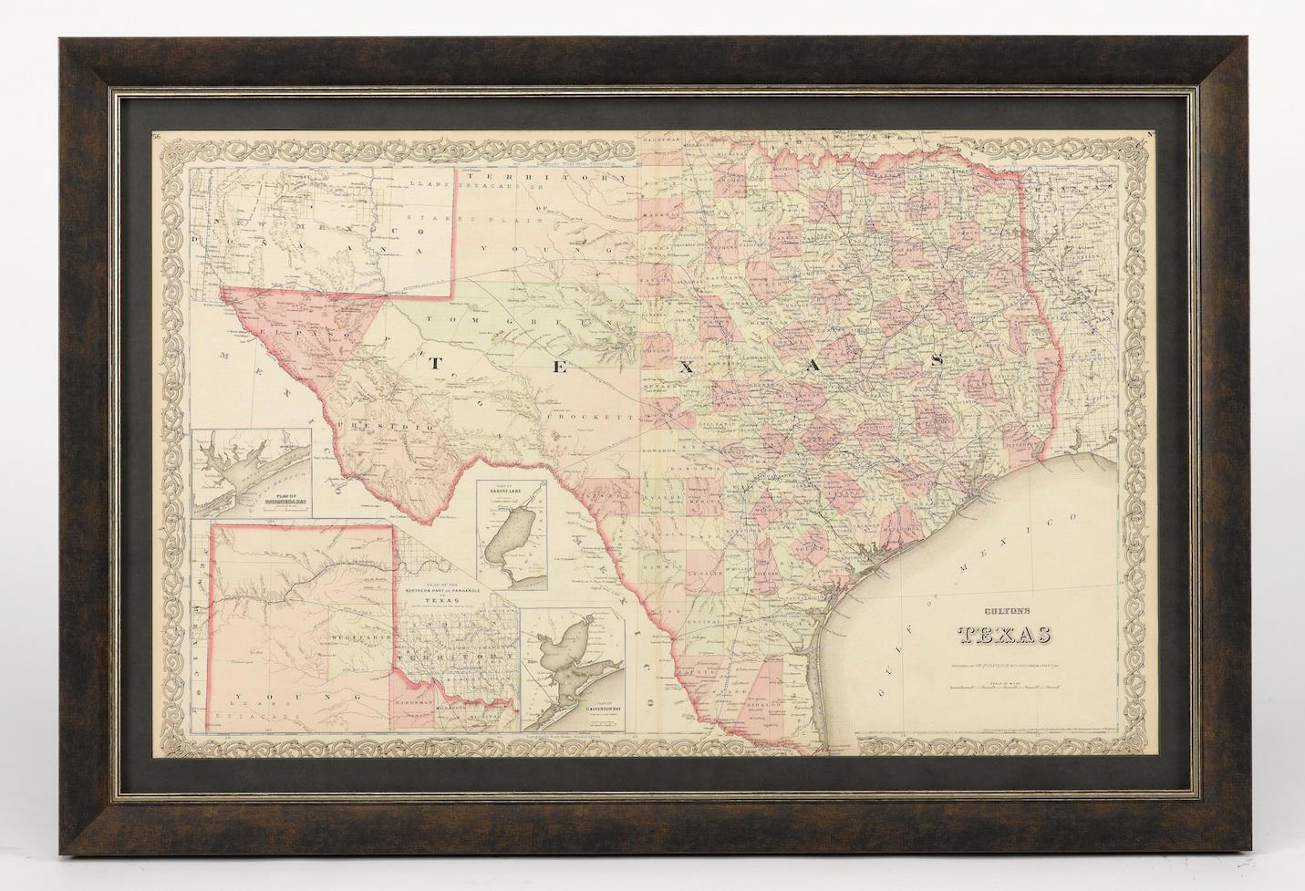 1873 Colton's Texas Hand-Colored Antique Map In Good Condition In Colorado Springs, CO