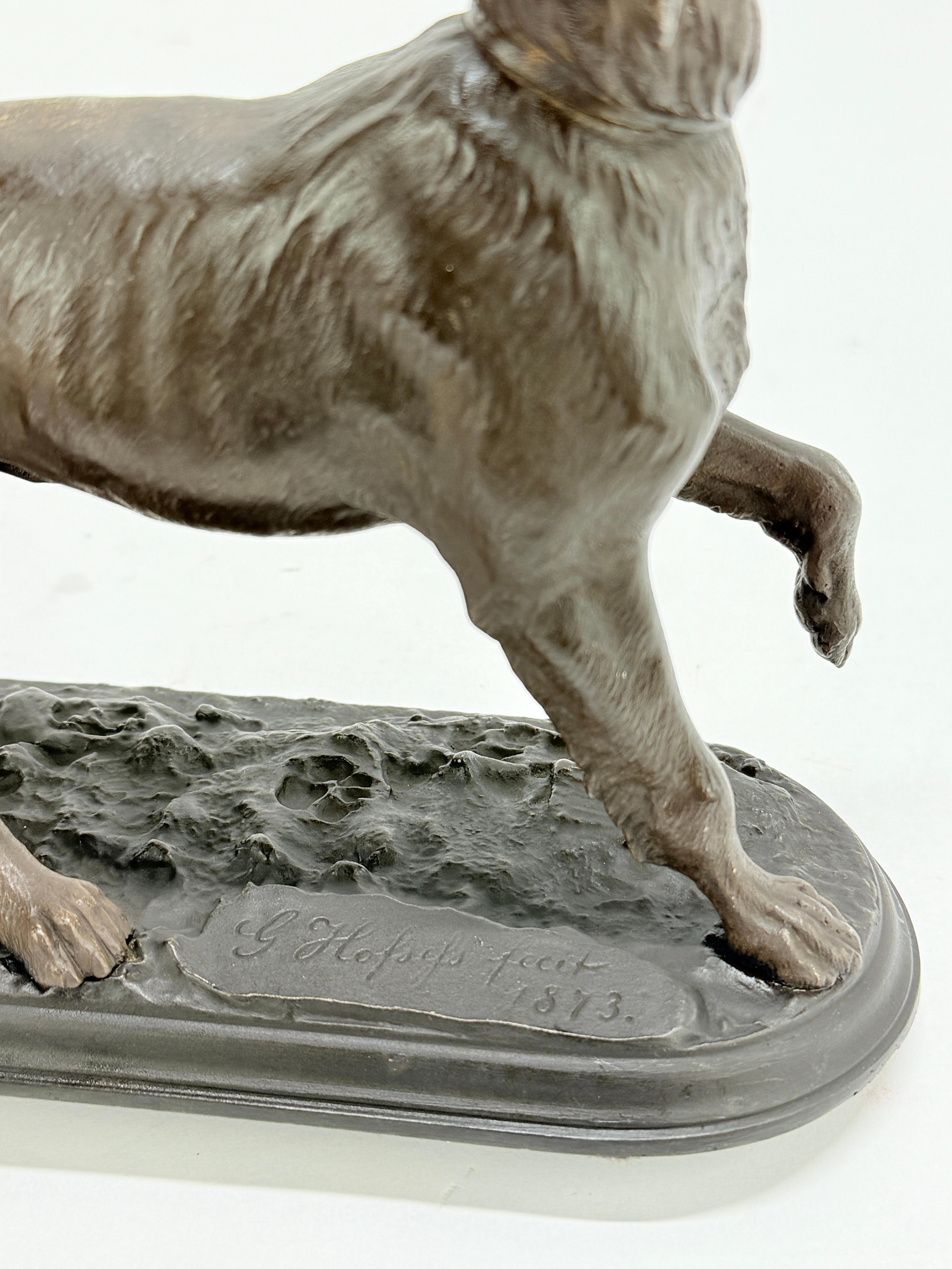 Scultura in bronzo di cane Pointer inglese del 1873, in posizione attenta - Firmata e datata in vendita 7