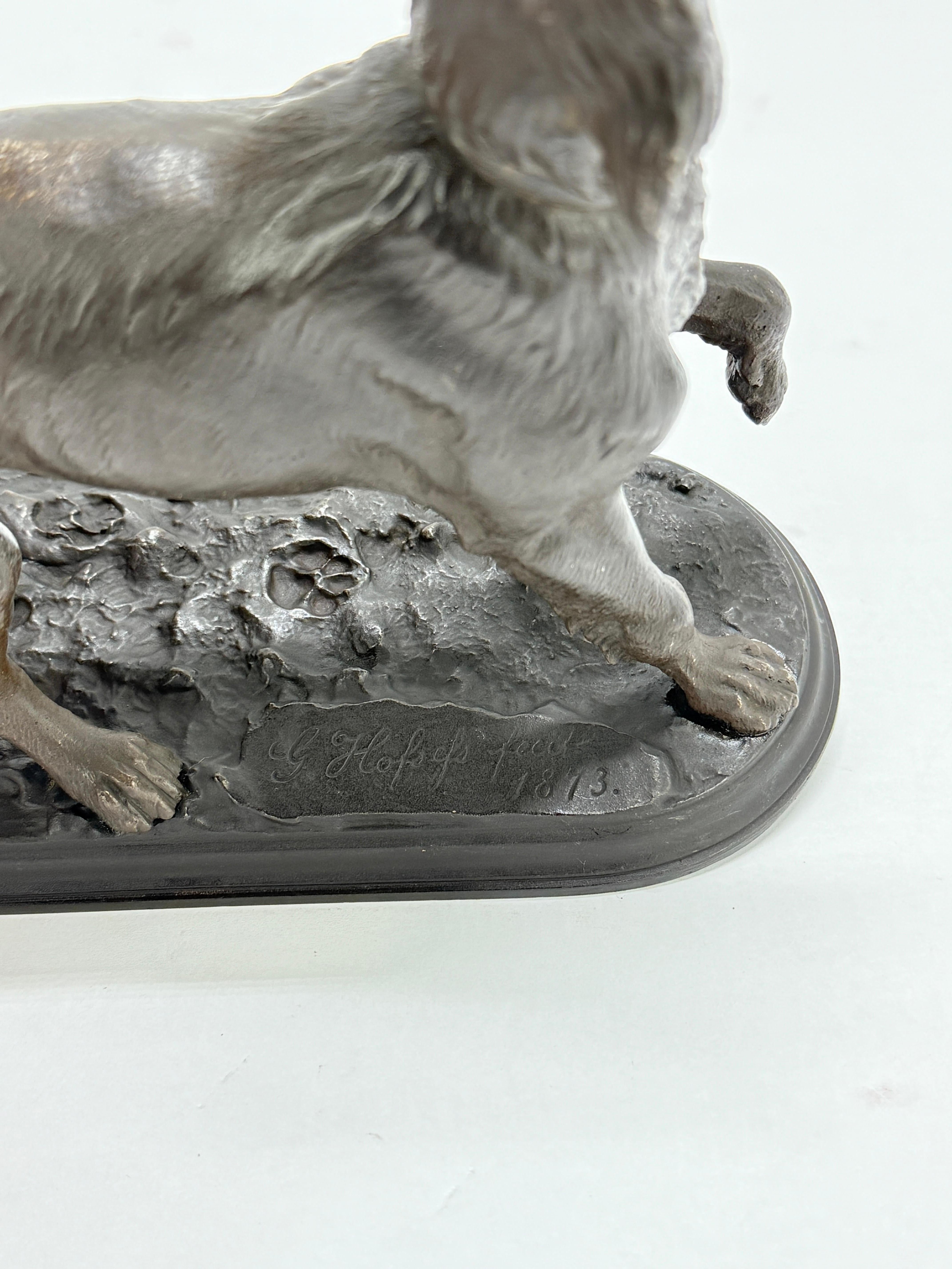 Scultura in bronzo di cane Pointer inglese del 1873, in posizione attenta - Firmata e datata in vendita 8
