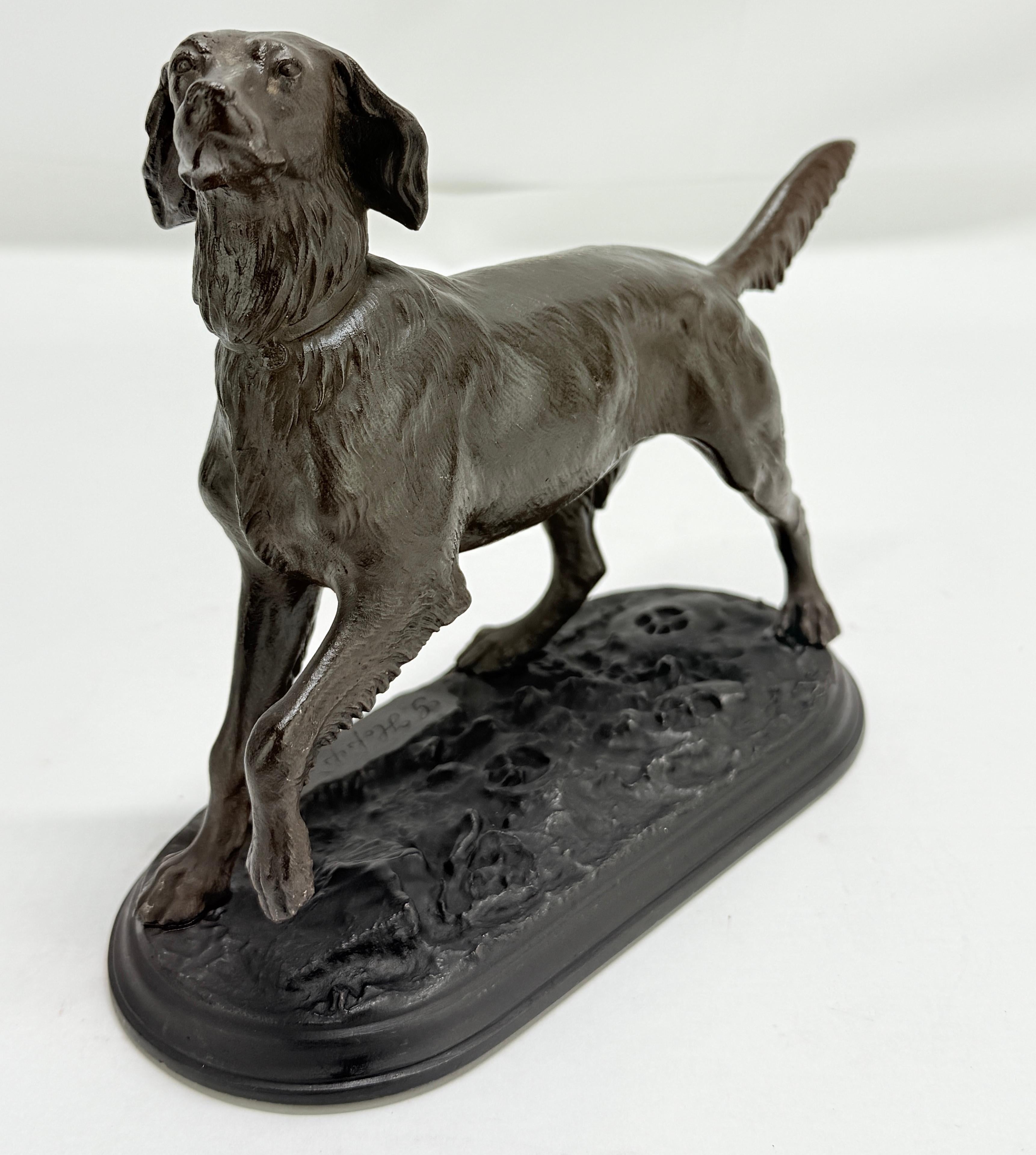 Inglese Scultura in bronzo di cane Pointer inglese del 1873, in posizione attenta - Firmata e datata in vendita