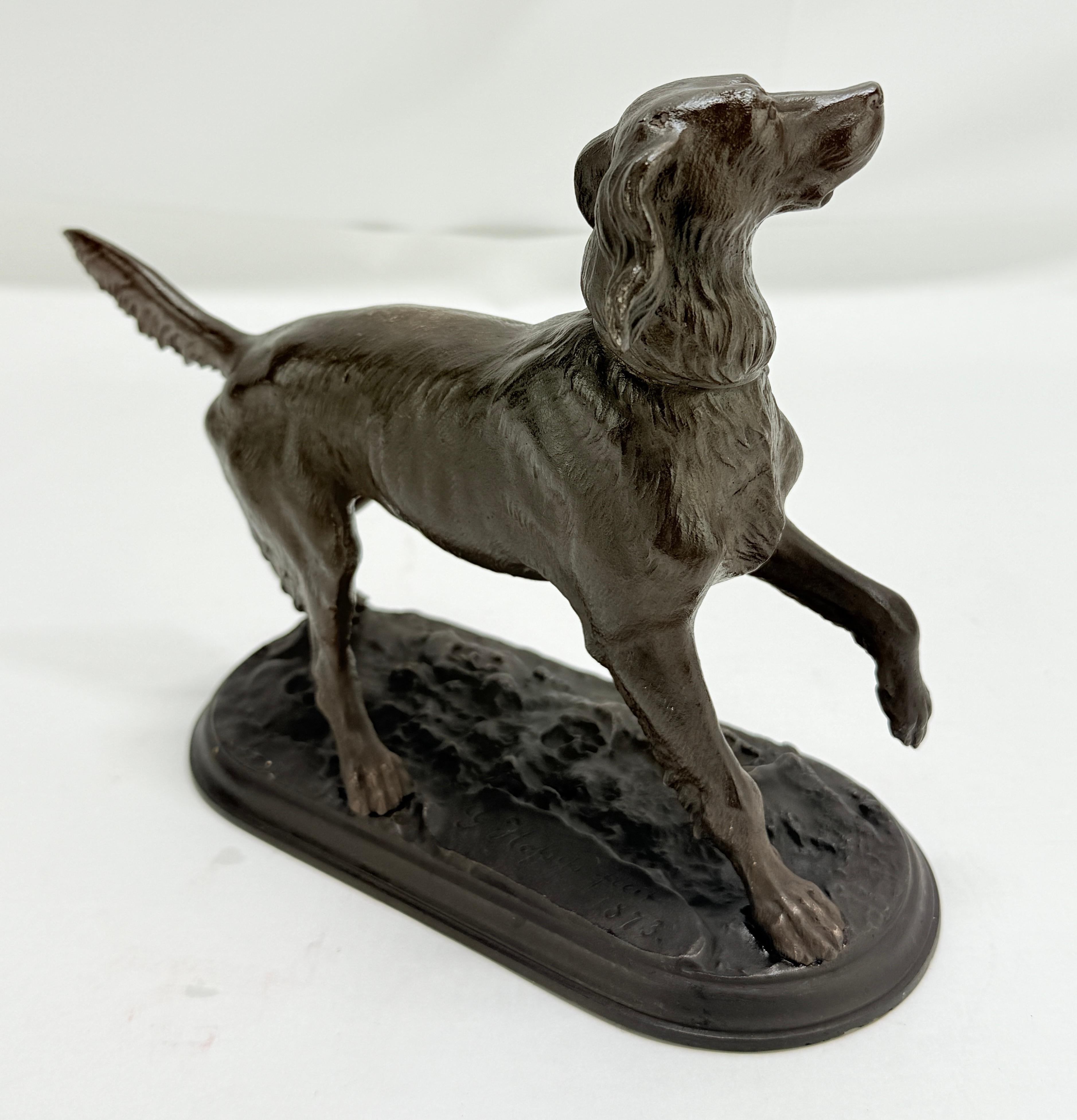Scultura in bronzo di cane Pointer inglese del 1873, in posizione attenta - Firmata e datata In condizioni buone in vendita a Atlanta, GA