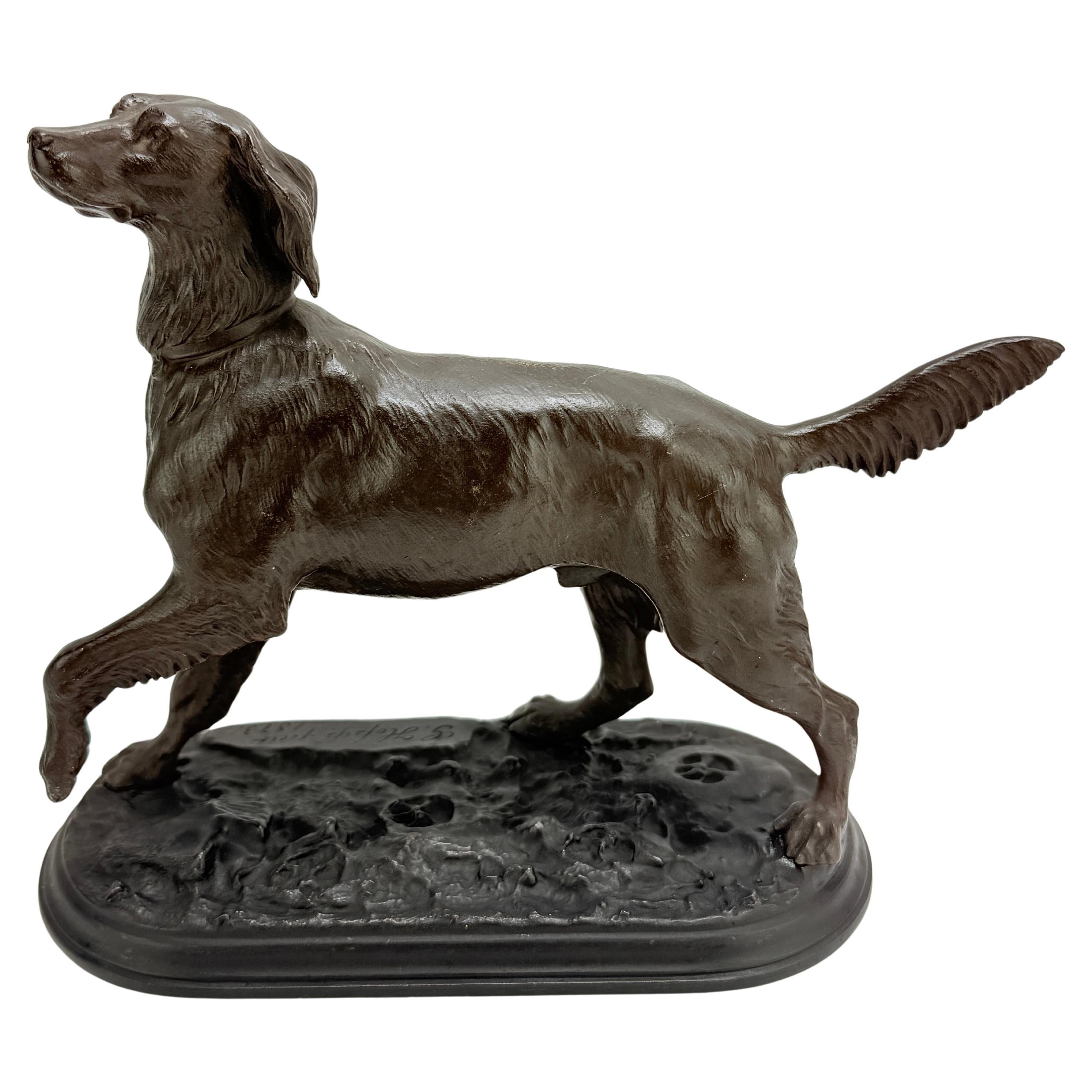 Scultura in bronzo di cane Pointer inglese del 1873, in posizione attenta - Firmata e datata in vendita