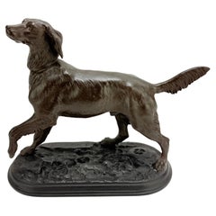 Scultura in bronzo di cane Pointer inglese del 1873, in posizione attenta - Firmata e datata