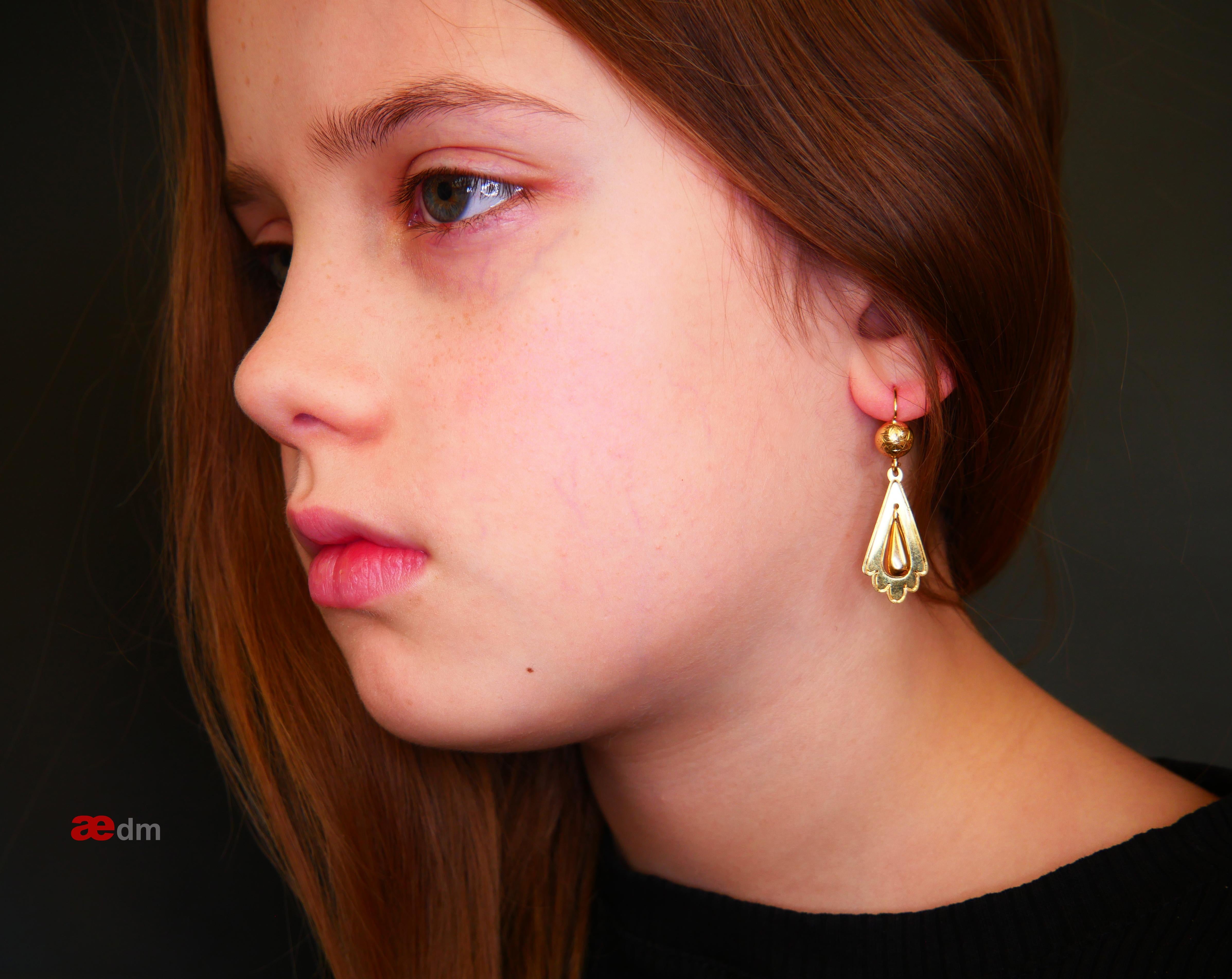 Renaissance Revival 1873 Nordic Earrings solid 18K Gold /3.4gr For Sale