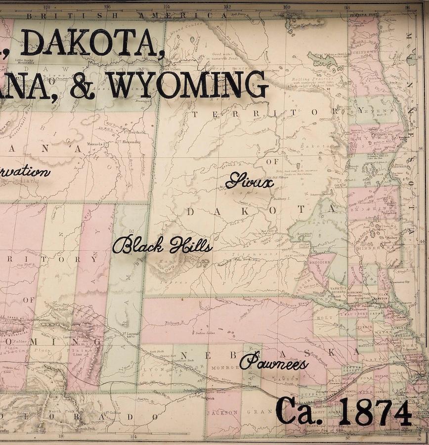 American 1874 Antique Map of Nebraska, Dakota, Montana, and Wyoming