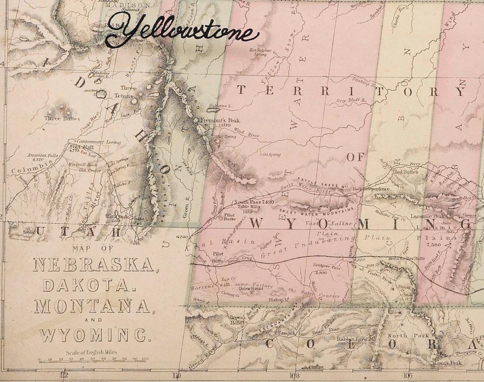 1874 Antique Map of Nebraska, Dakota, Montana, and Wyoming In Good Condition In Colorado Springs, CO