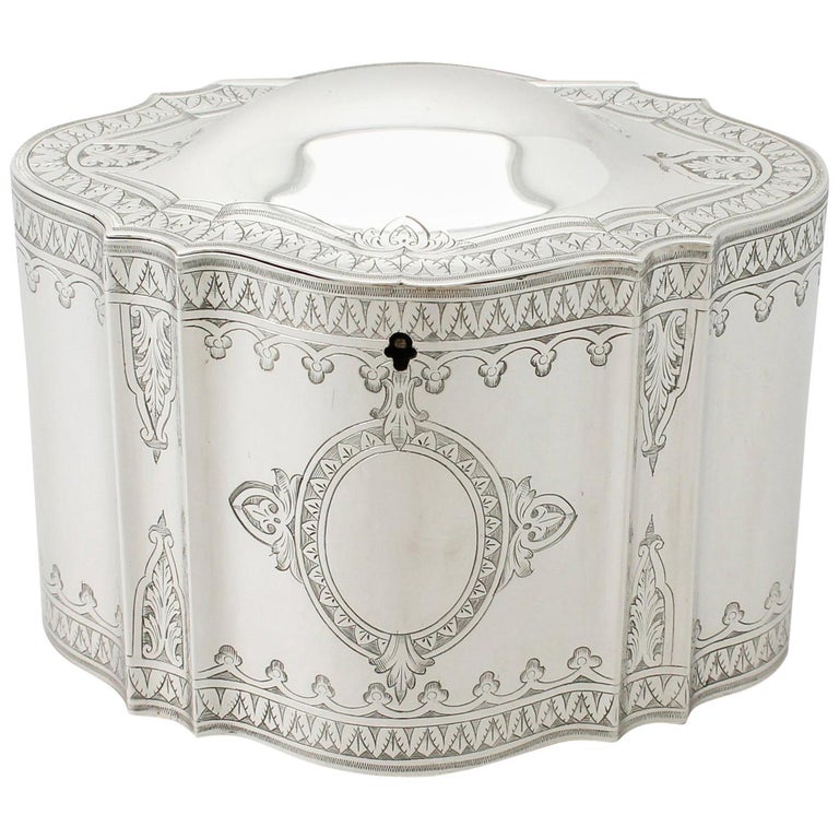 1874 Antique Victorian Sterling Silver Locking Tea Caddy For Sale