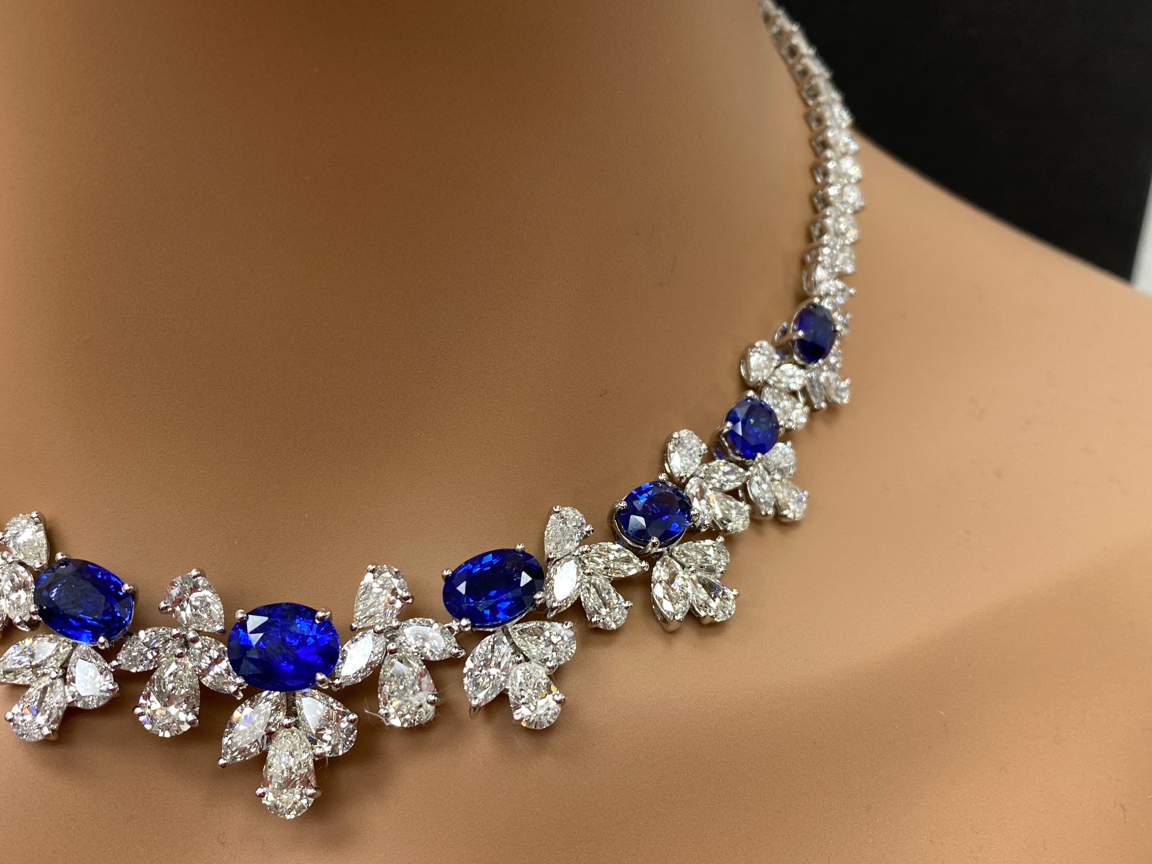 18,74 Karat Blauer Saphir und Diamant im Ovalschliff, Halskette aus Platin im Angebot 5