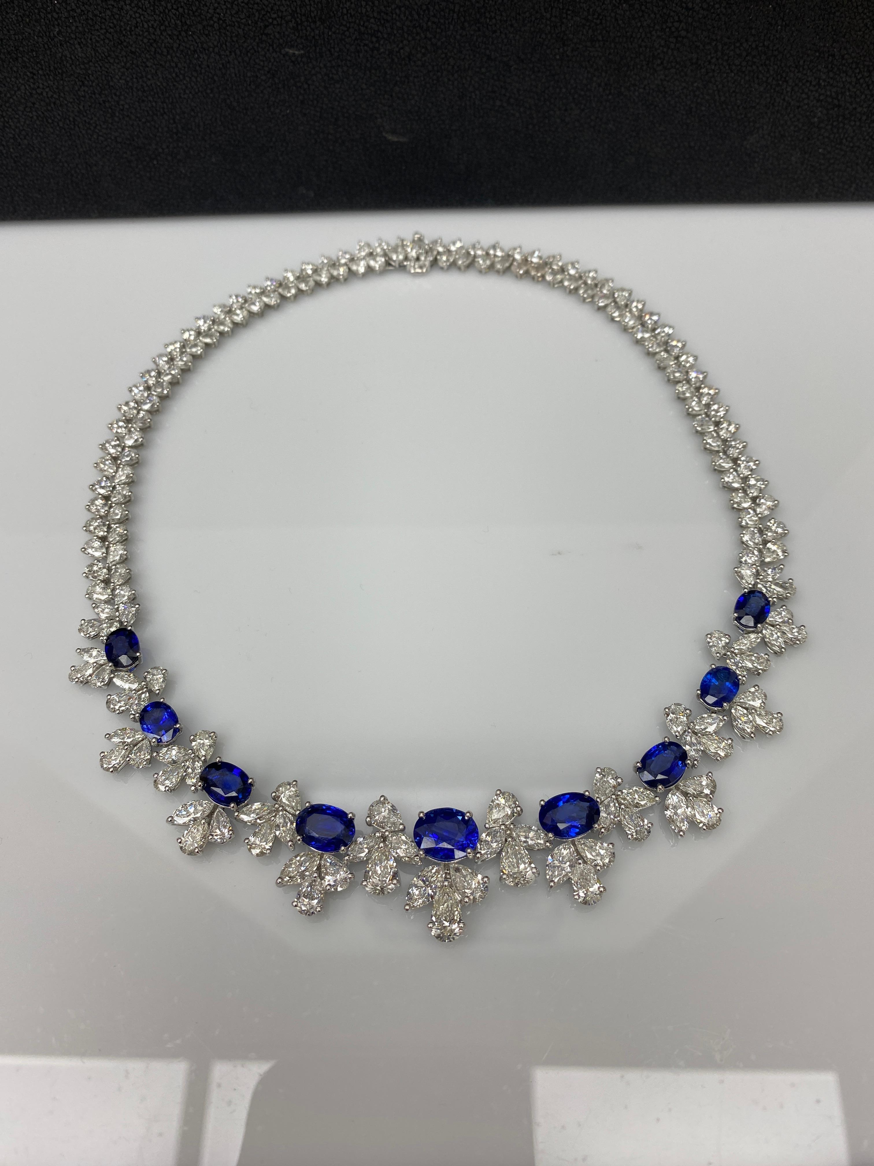 18,74 Karat Blauer Saphir und Diamant im Ovalschliff, Halskette aus Platin im Angebot 9