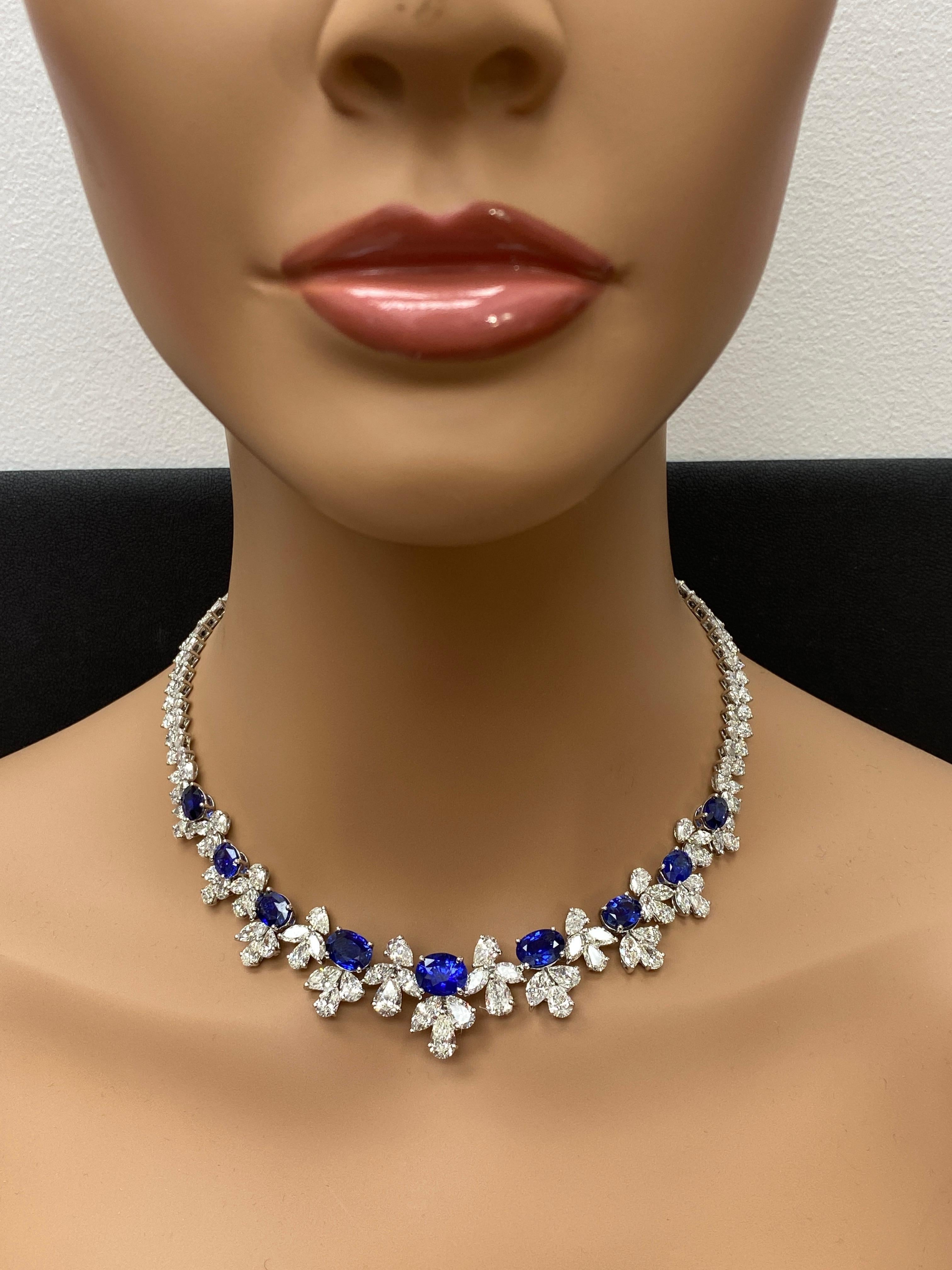 18,74 Karat Blauer Saphir und Diamant im Ovalschliff, Halskette aus Platin im Angebot 10