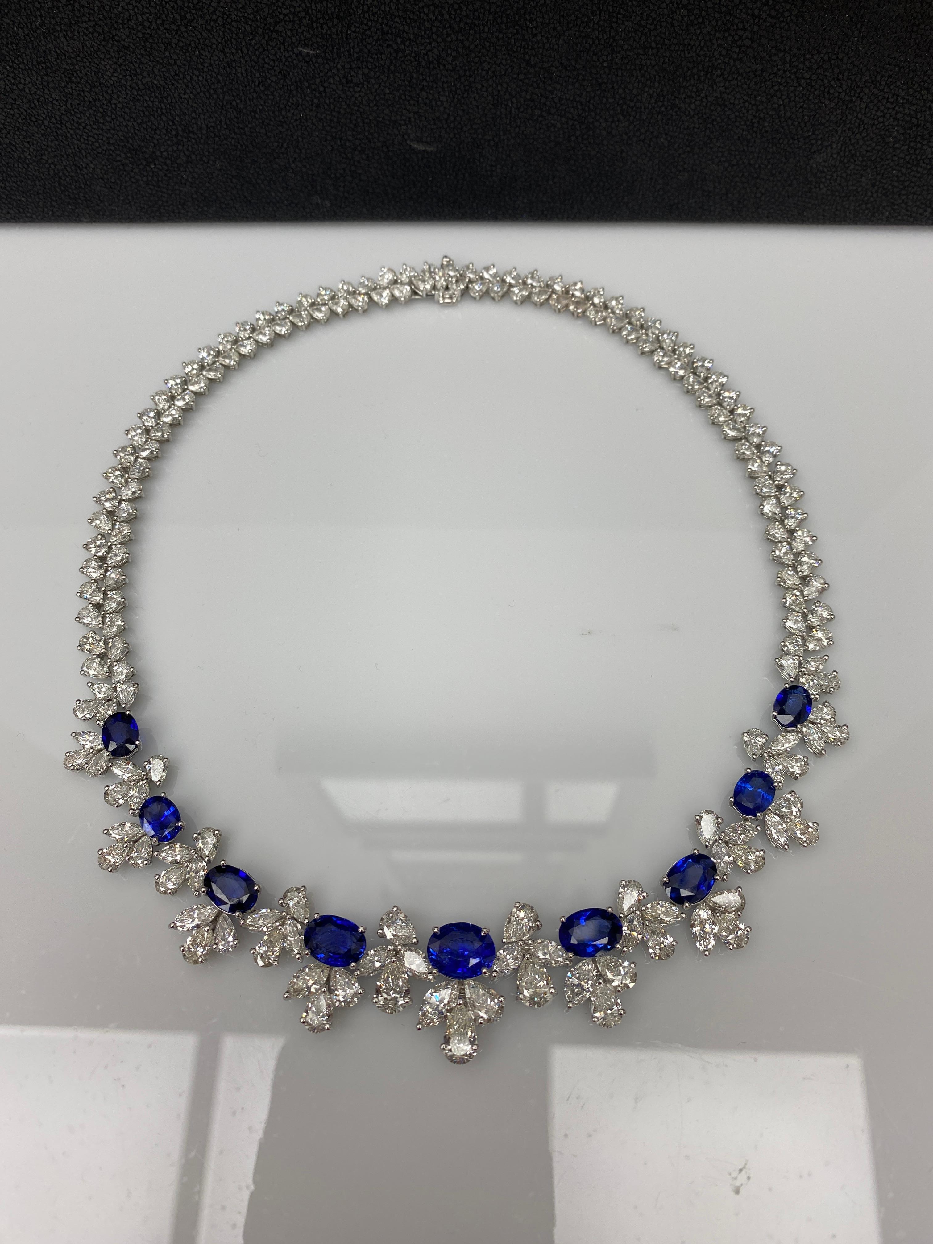 18,74 Karat Blauer Saphir und Diamant im Ovalschliff, Halskette aus Platin im Angebot 11